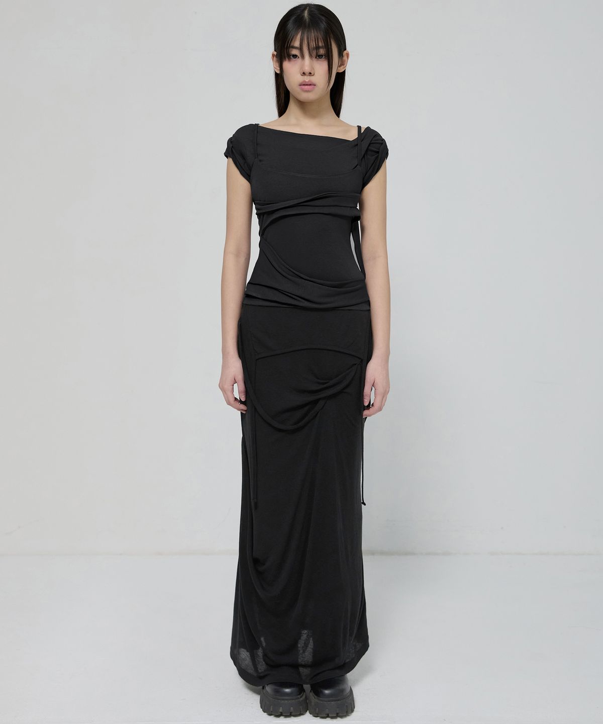 플레어업(FLAREUP) Layered Bustier T-Shirt (FL-108_Black)