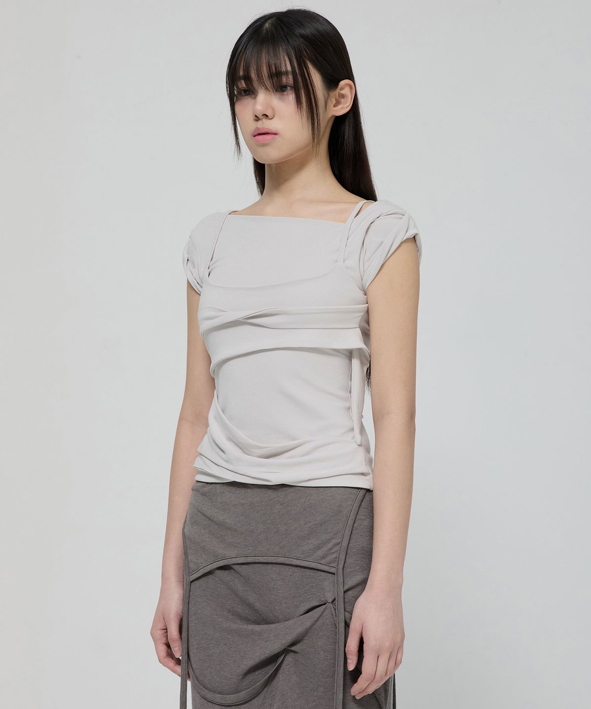 플레어업(FLAREUP) Layered Bustier T-Shirt (FL-108_Cloud White)