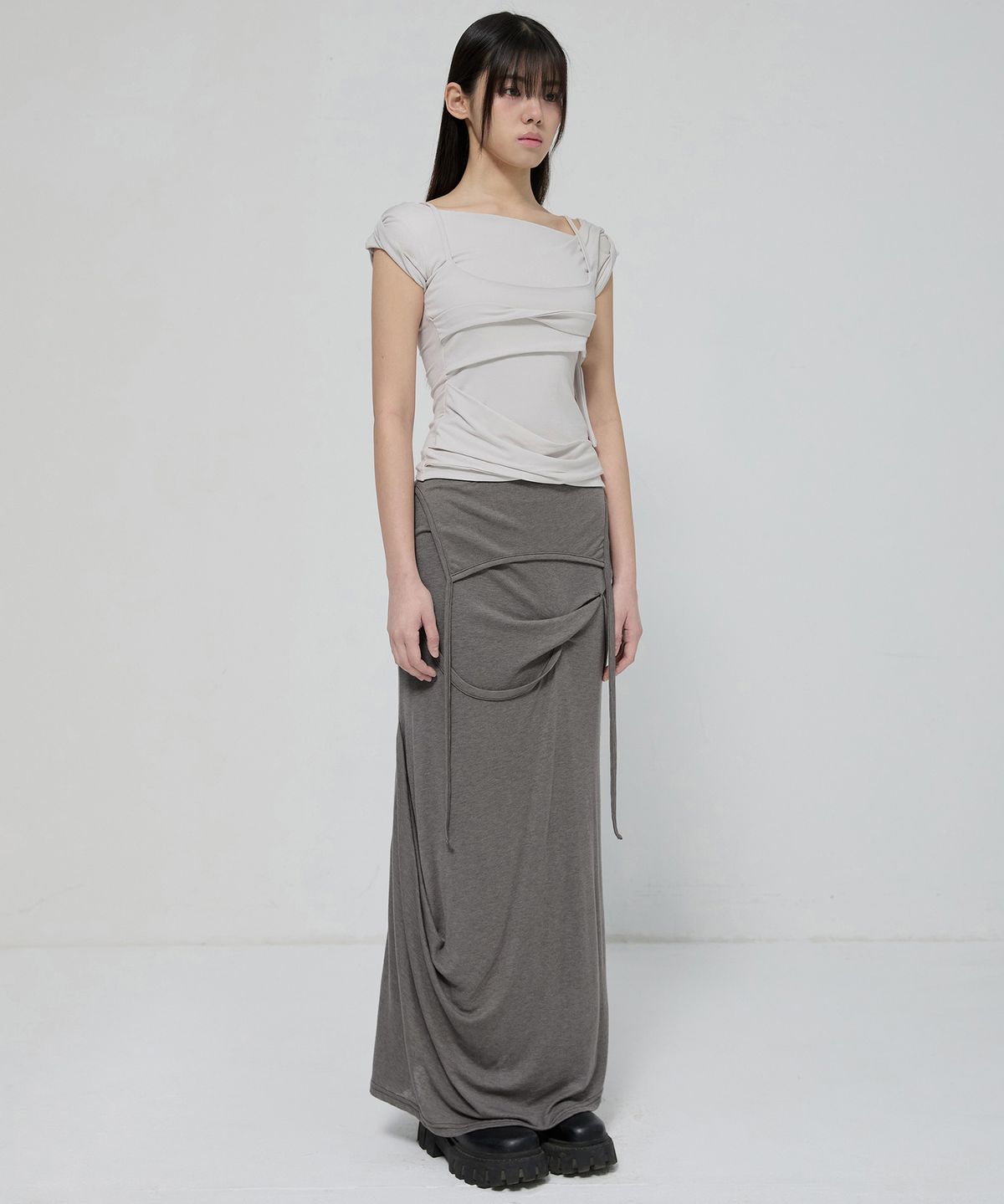 플레어업(FLAREUP) Layered Bustier T-Shirt (FL-108_Cloud White)