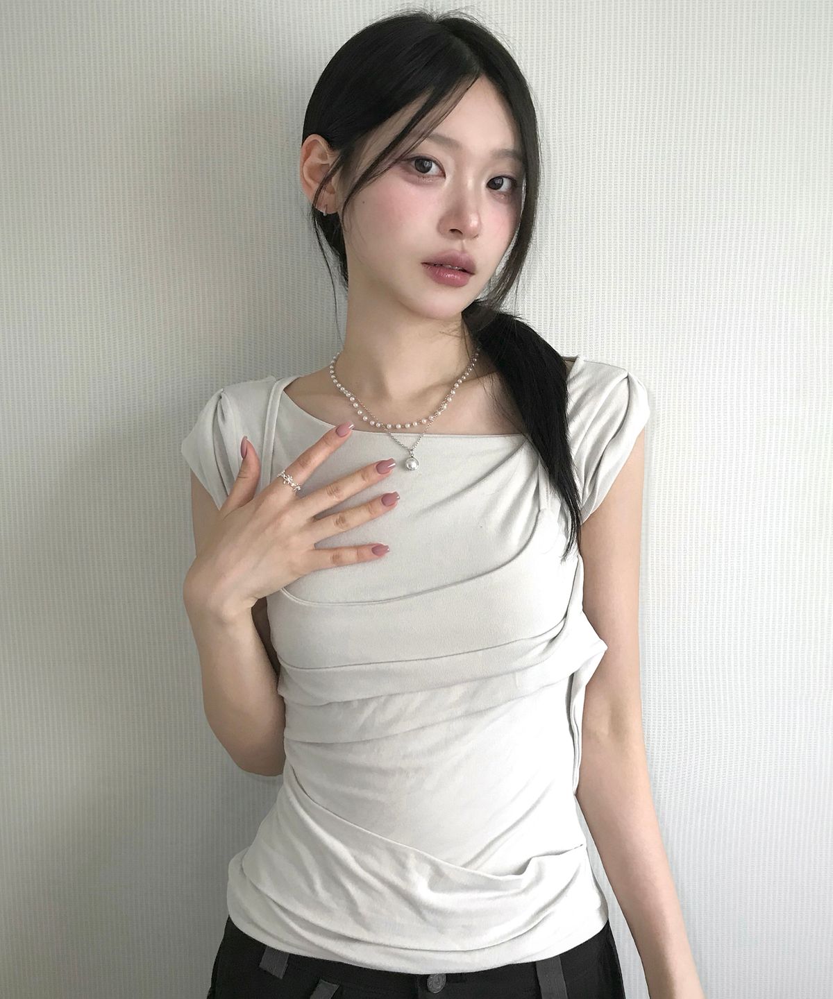 플레어업(FLAREUP) Layered Bustier T-Shirt (FL-108_Cloud White)