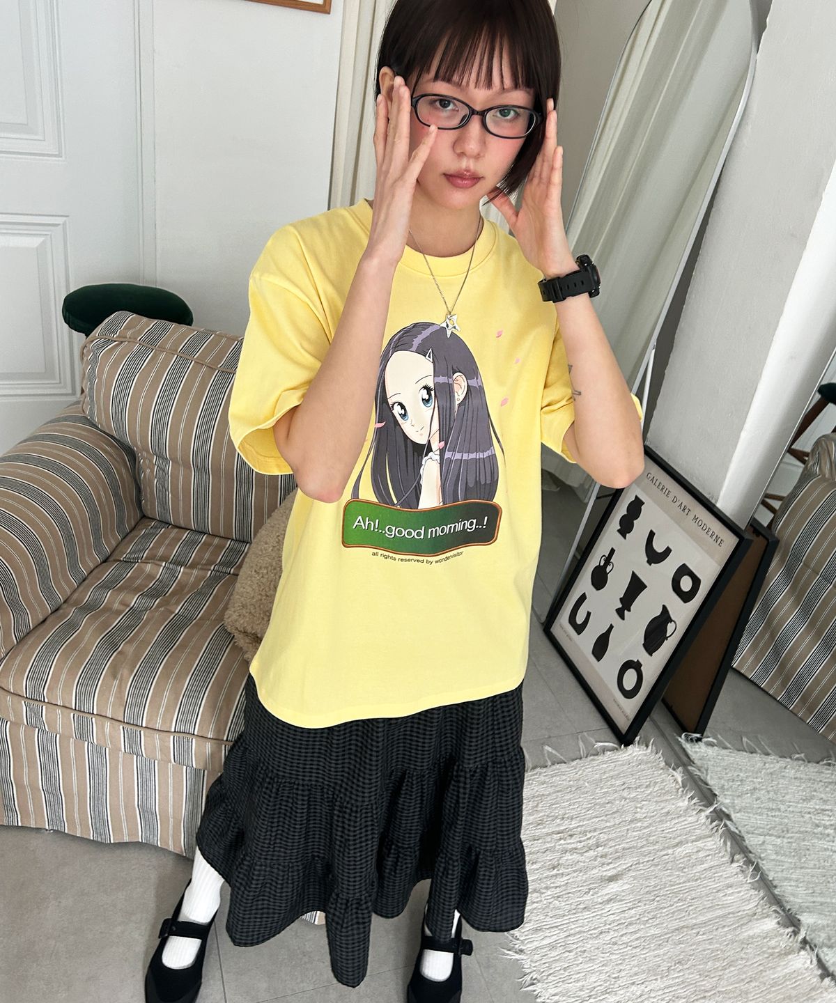 원더비지터(WONDERVISITOR) DokiDoki T-shirt [Light Yellow]