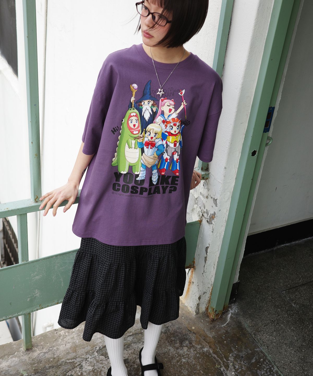 원더비지터(WONDERVISITOR) Cosplay Overfit T-shirt [Purple]
