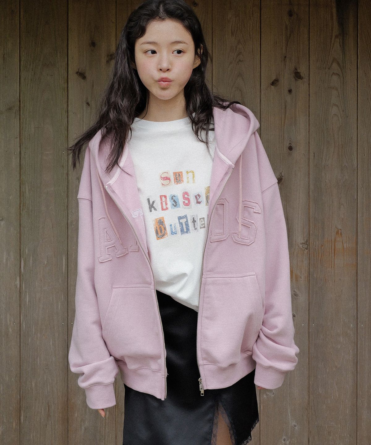 앤니즈(ANDNEEDS) Penny logo hoodie zip-up (pink)