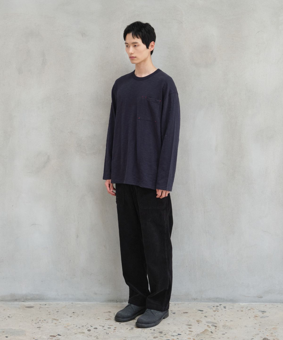 홀리선(HORLISUN) Lawrence Slub Pocket T-shirt Navy