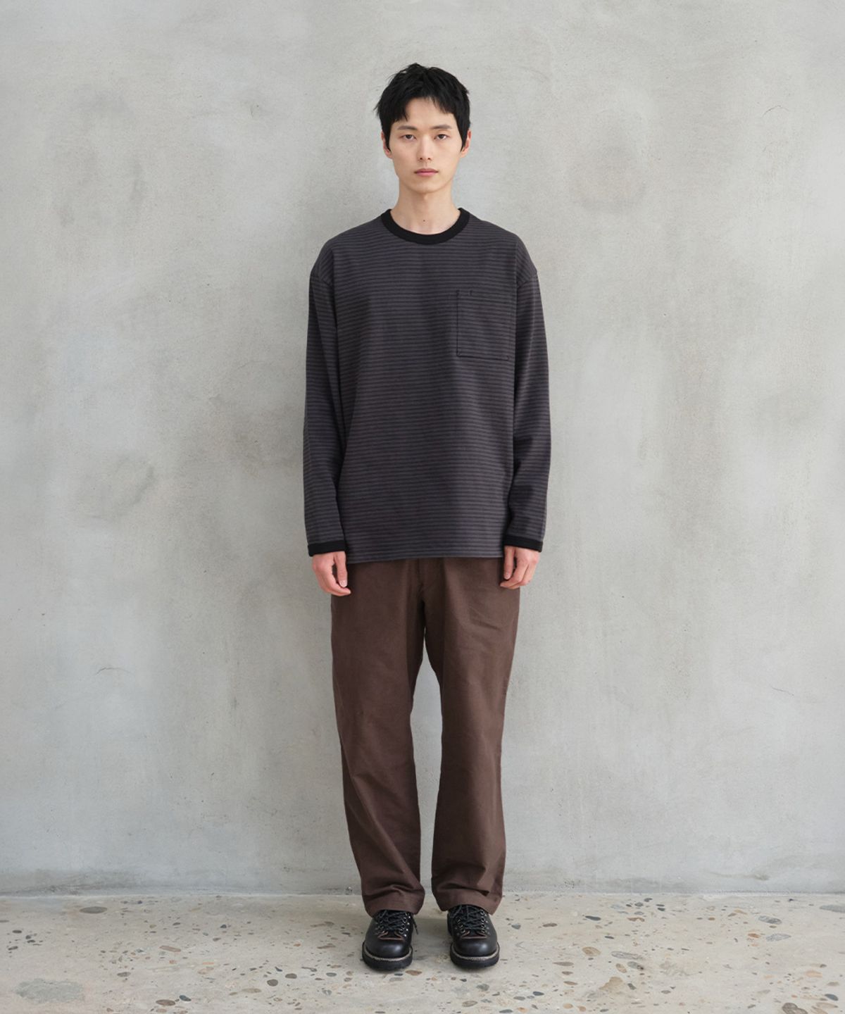 홀리선(HORLISUN) Powell Long Sleeve Stripe T-shirt Charcoal