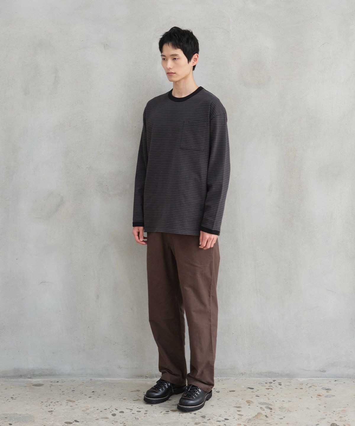 홀리선(HORLISUN) Powell Long Sleeve Stripe T-shirt Charcoal