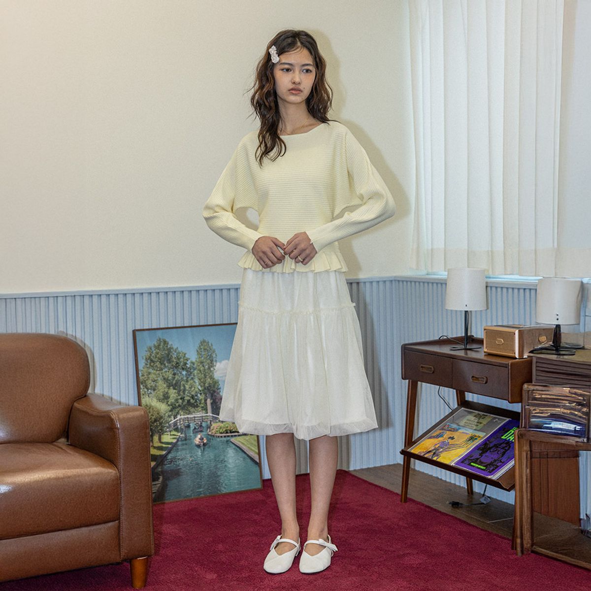 던드롭(DUNDROP) DD_Flared mesh skirt_IVORY