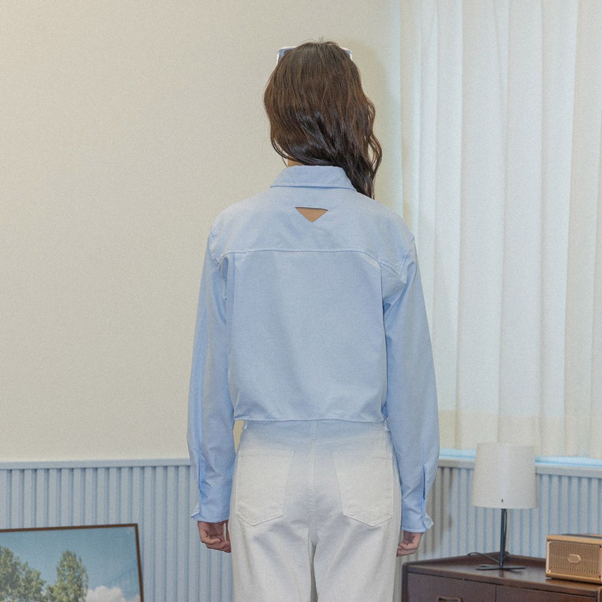던드롭(DUNDROP) DD_Daily cropped shirt_BLUE