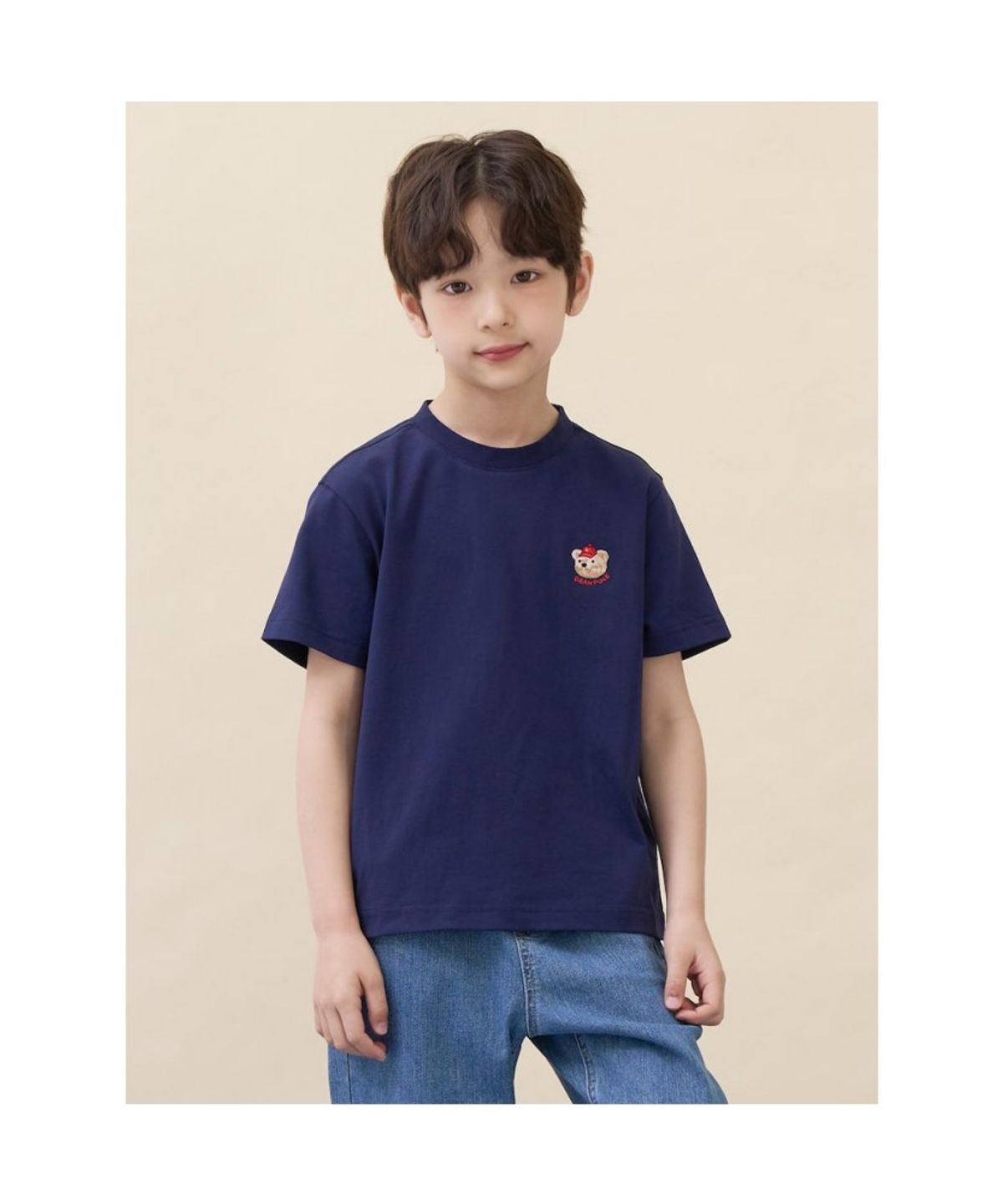빈폴 키즈(BEANPOLE KIDS) [Essential] 달이 라운드 반소매 티셔츠 - 네이비 (BI6242GE1R)