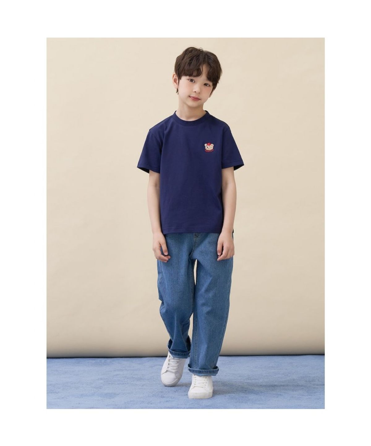 빈폴 키즈(BEANPOLE KIDS) [Essential] 달이 라운드 반소매 티셔츠 - 네이비 (BI6242GE1R)