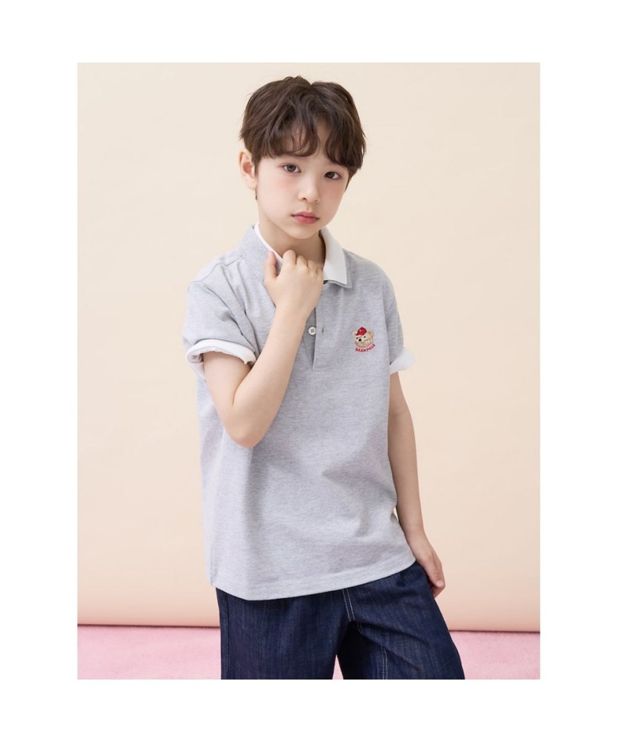 빈폴 키즈(BEANPOLE KIDS) [Essential] 달이 반소매 피케 티셔츠 - 그레이 (BI6242GE23)
