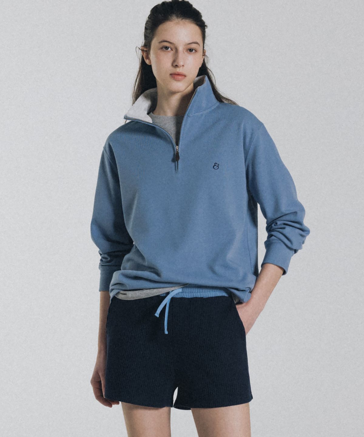 앤니즈(ANDNEEDS) Hugo half zip-up long sleeve (blue)