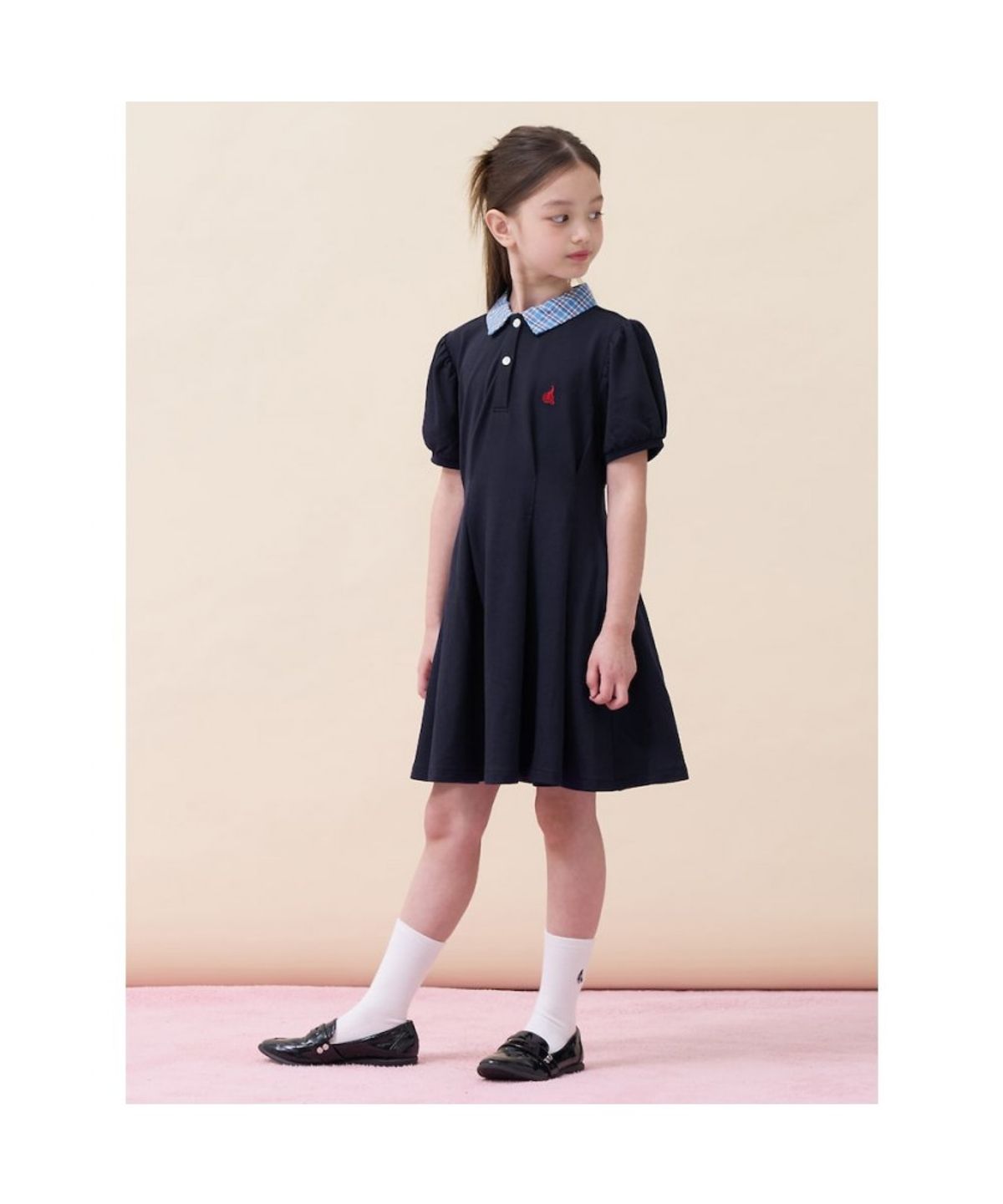 빈폴 키즈(BEANPOLE KIDS) 체크 칼라 반소매 피케 원피스 - 네이비 (BI6371G01R)