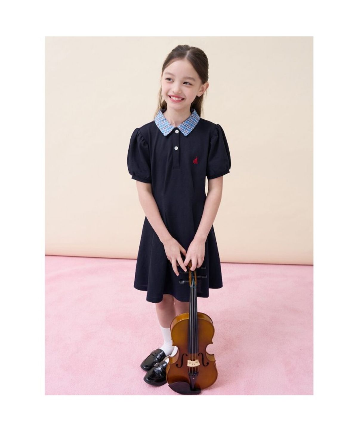 빈폴 키즈(BEANPOLE KIDS) 체크 칼라 반소매 피케 원피스 - 네이비 (BI6371G01R)