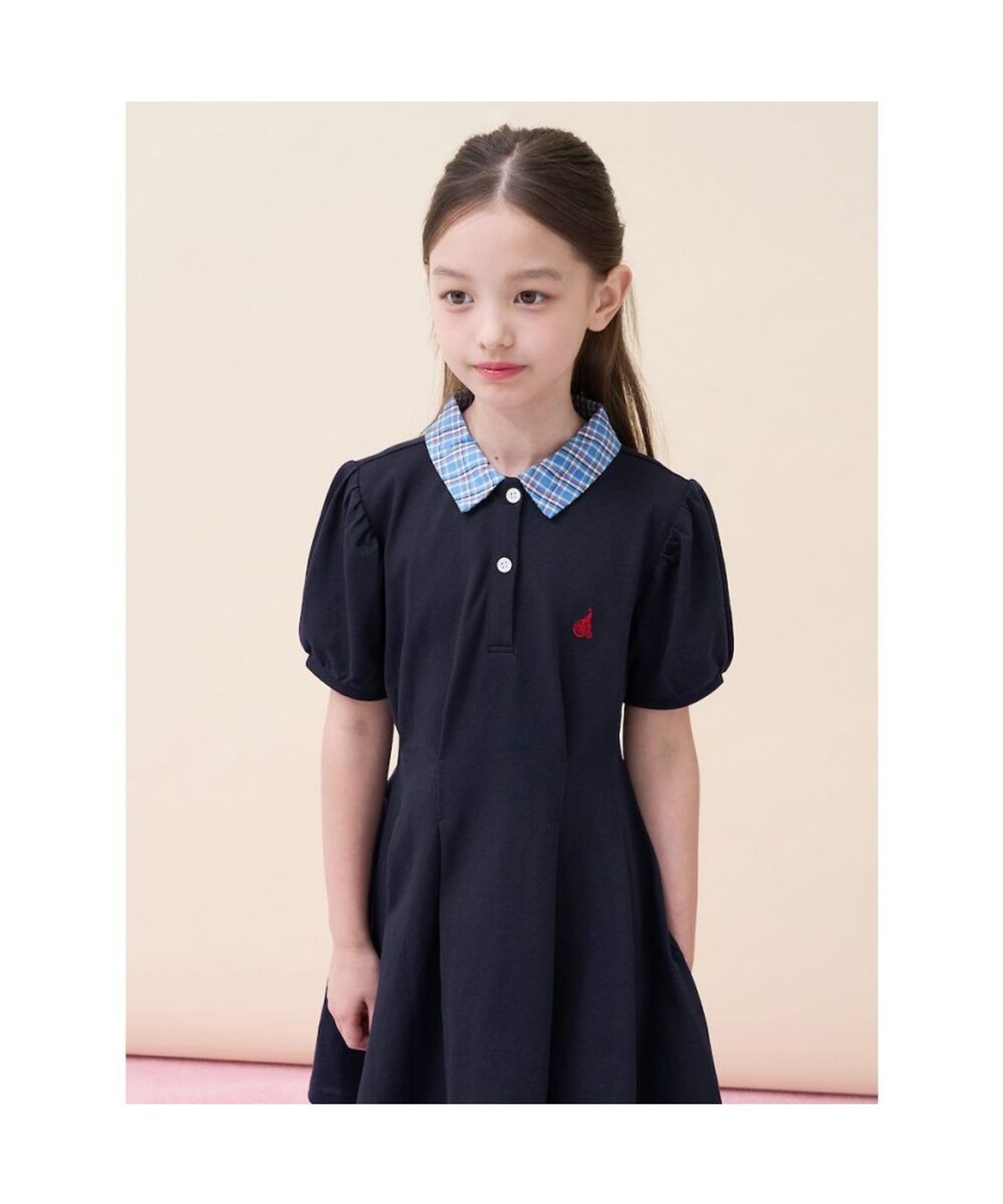 빈폴 키즈(BEANPOLE KIDS) 체크 칼라 반소매 피케 원피스 - 네이비 (BI6371G01R)