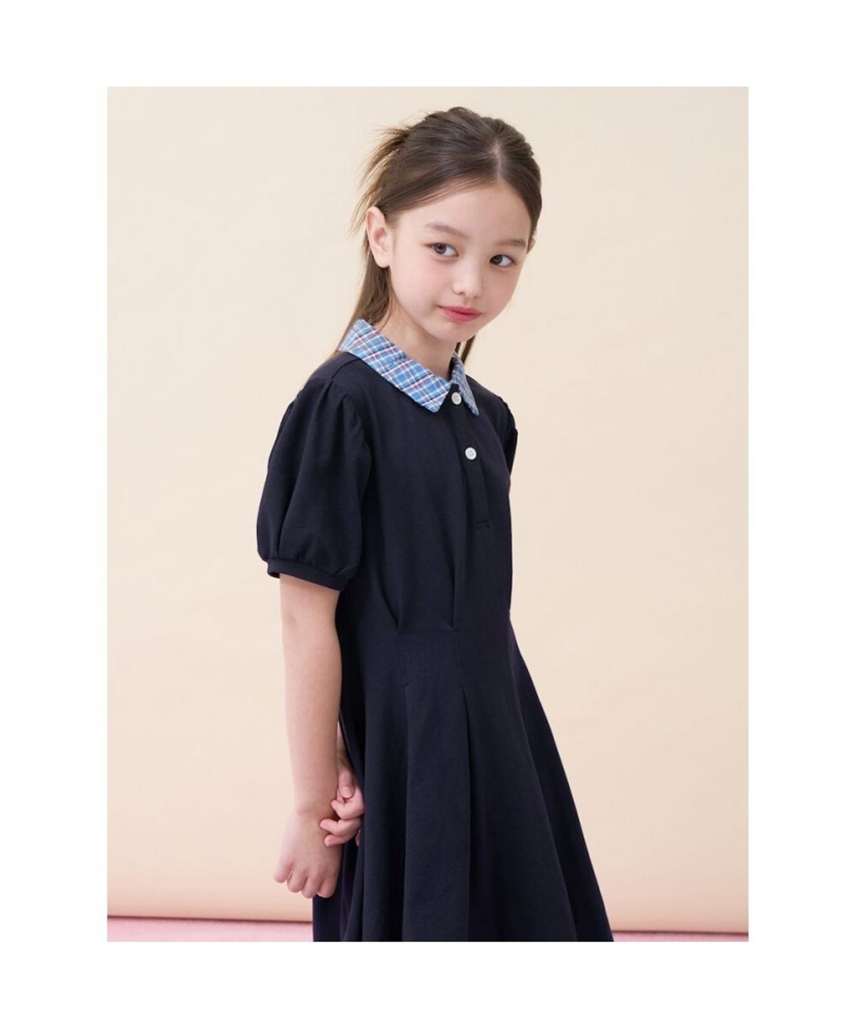 빈폴 키즈(BEANPOLE KIDS) 체크 칼라 반소매 피케 원피스 - 네이비 (BI6371G01R)