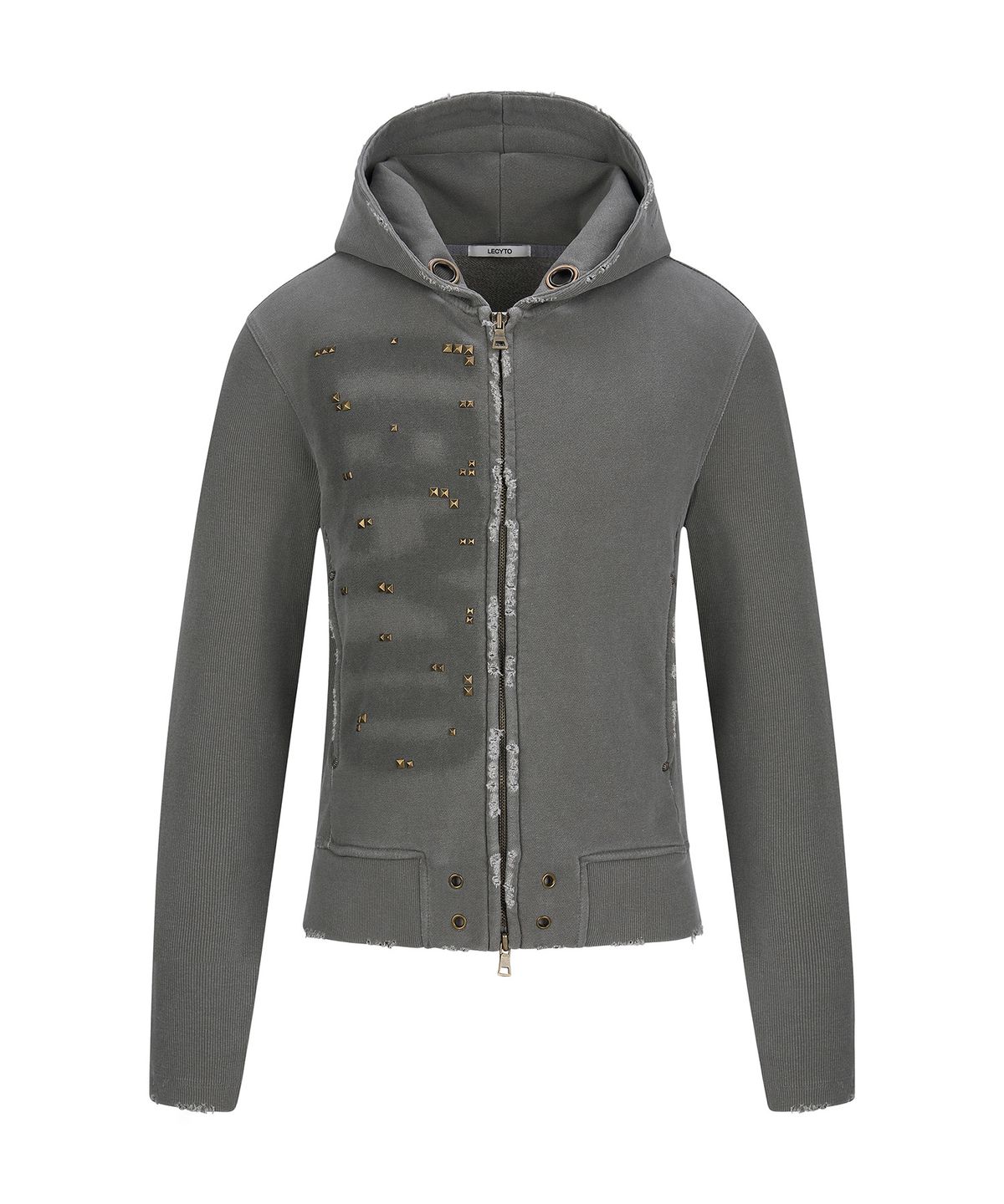 레씨토(LECYTO) Grid Stud Pigment Zip-Up Hoodie_[Khaki]