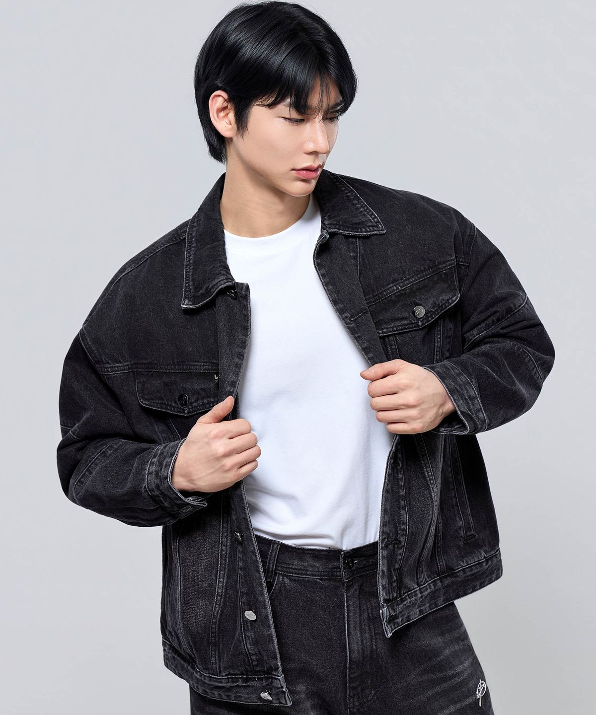 피지컬가먼츠(PHYSICAL GARMENTS) P2603 워시드블랙 오버핏 데님 자켓 [흑청]