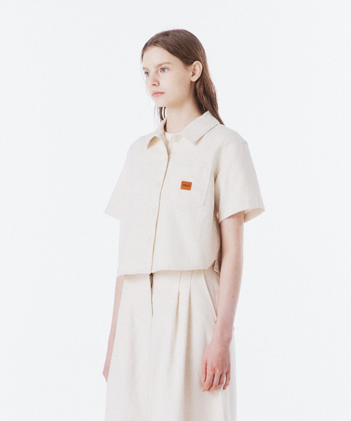 브롬톤 런던(BROMPTON LONDON) W CROP DENIM HALF SLEEVE SHIRT - IVORY (P262WSH483)