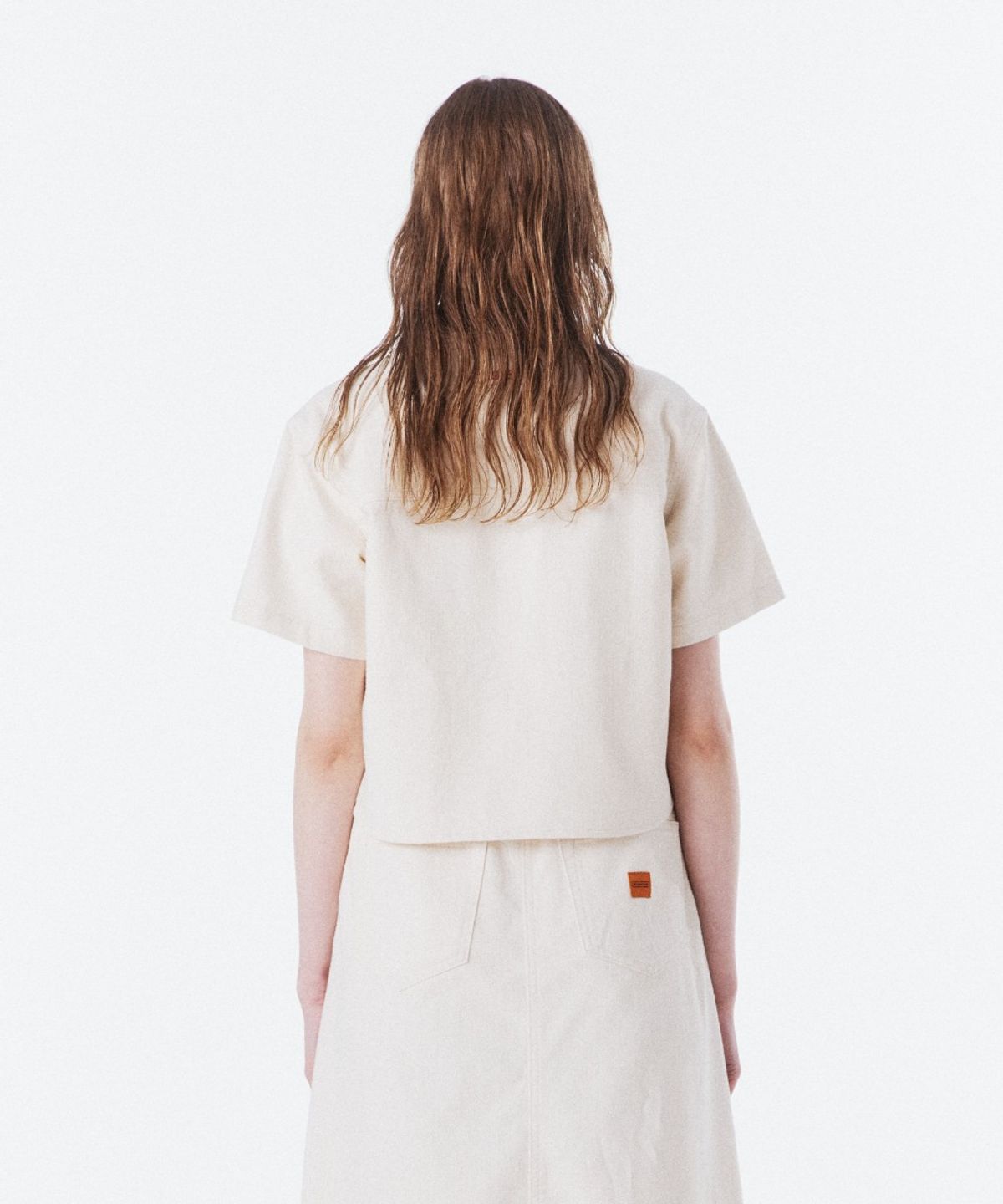 브롬톤 런던(BROMPTON LONDON) W CROP DENIM HALF SLEEVE SHIRT - IVORY (P262WSH483)