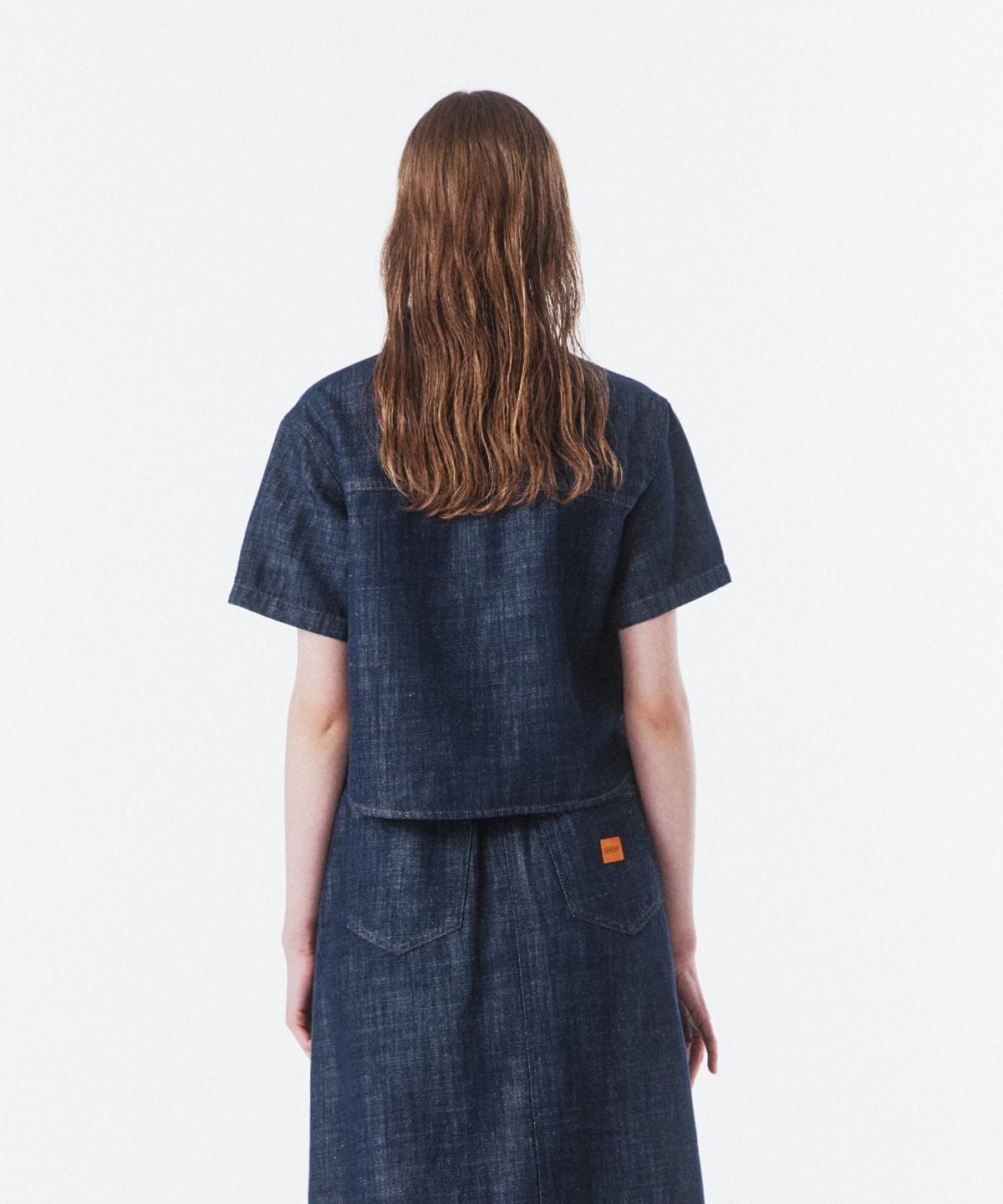 브롬톤 런던(BROMPTON LONDON) W CROP DENIM HALF SLEEVE SHIRT - INDIGO (P262WSH483)