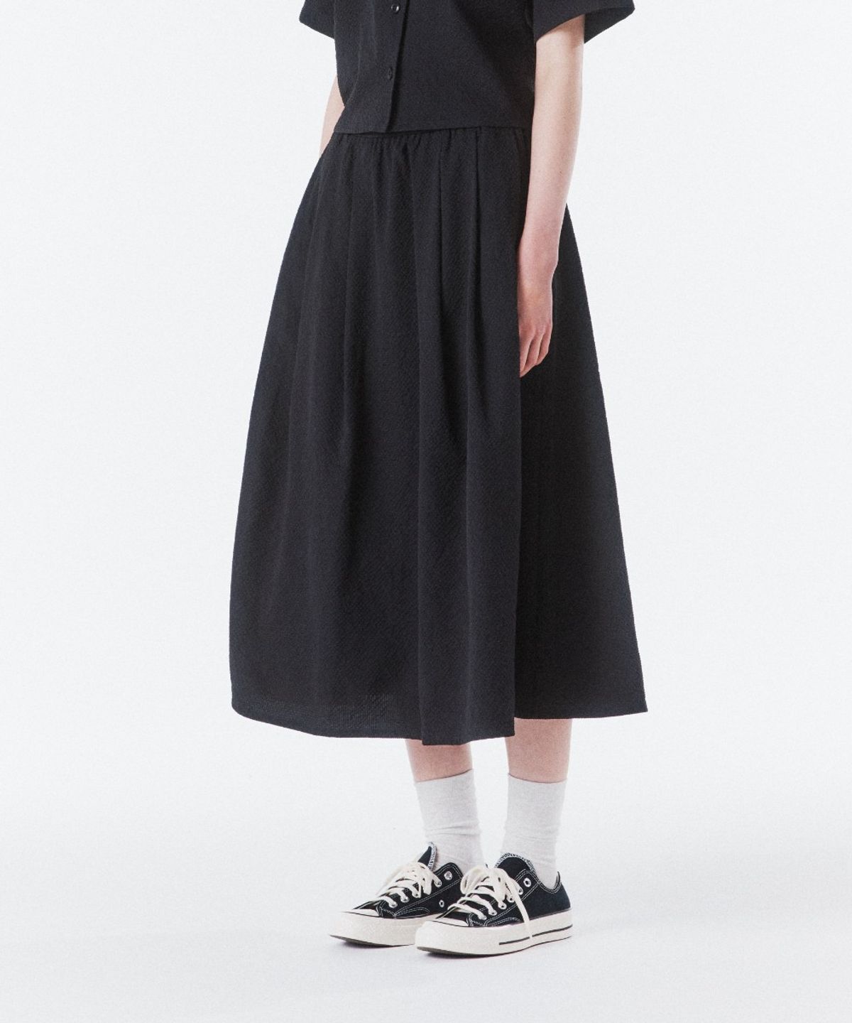 브롬톤 런던(BROMPTON LONDON) W SEERSUCKER SKIRT - BLACK (P262WSK180)