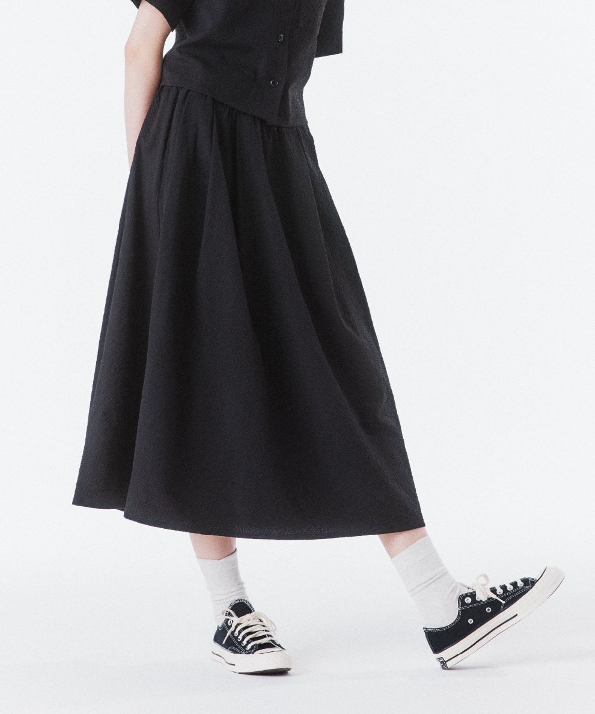 브롬톤 런던(BROMPTON LONDON) W SEERSUCKER SKIRT - BLACK (P262WSK180)