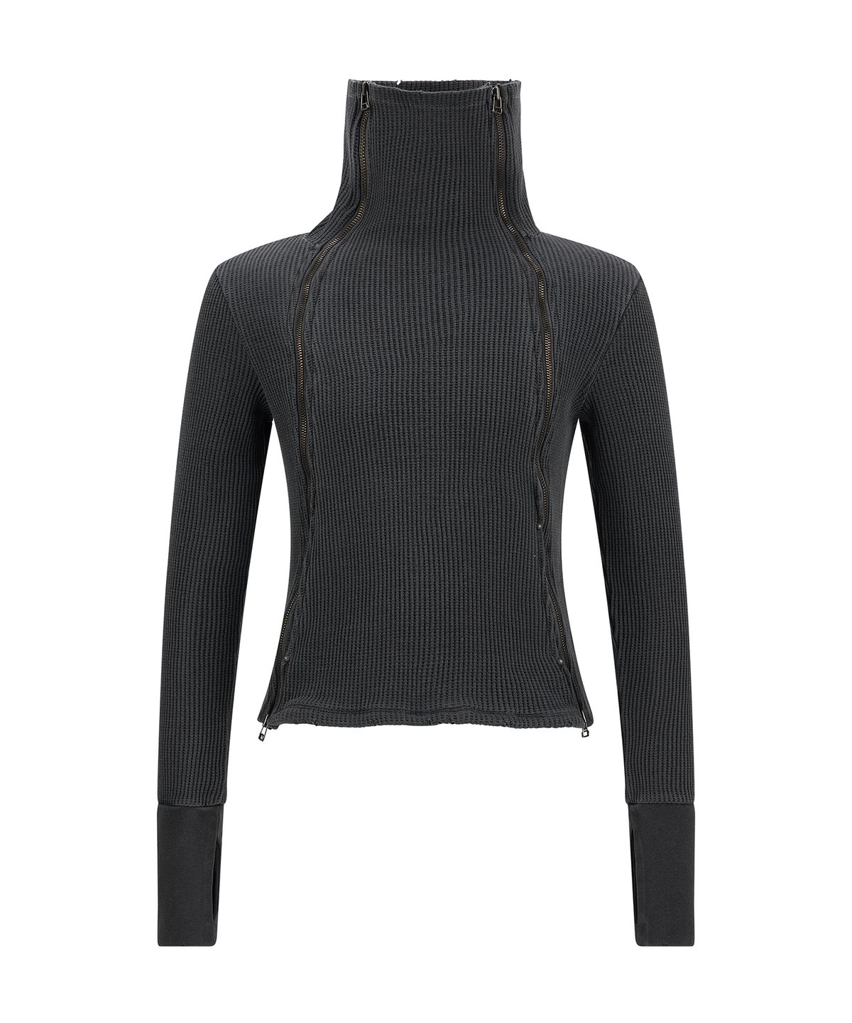 레씨토(LECYTO) Dual Zipper Waffle Thermal Zip-Up_[Charcoal]