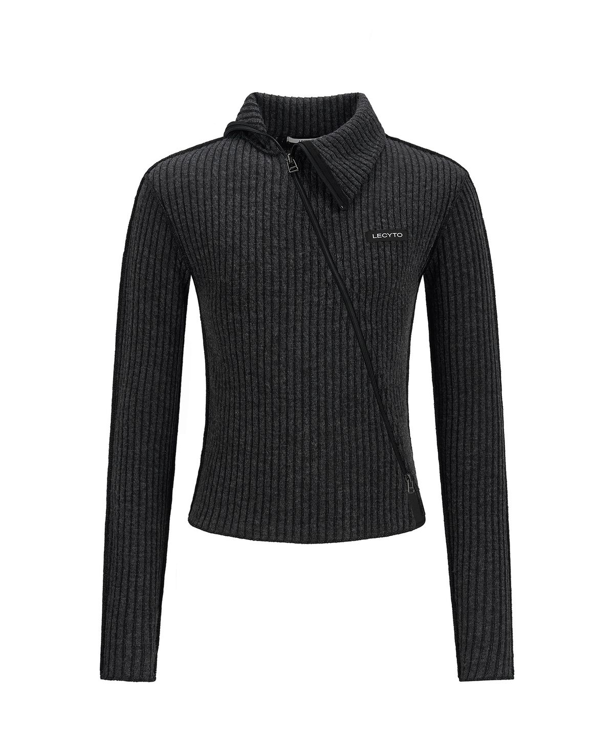 레씨토(LECYTO) Diagonal Rib Knit Zip-Up_[Charcoal]