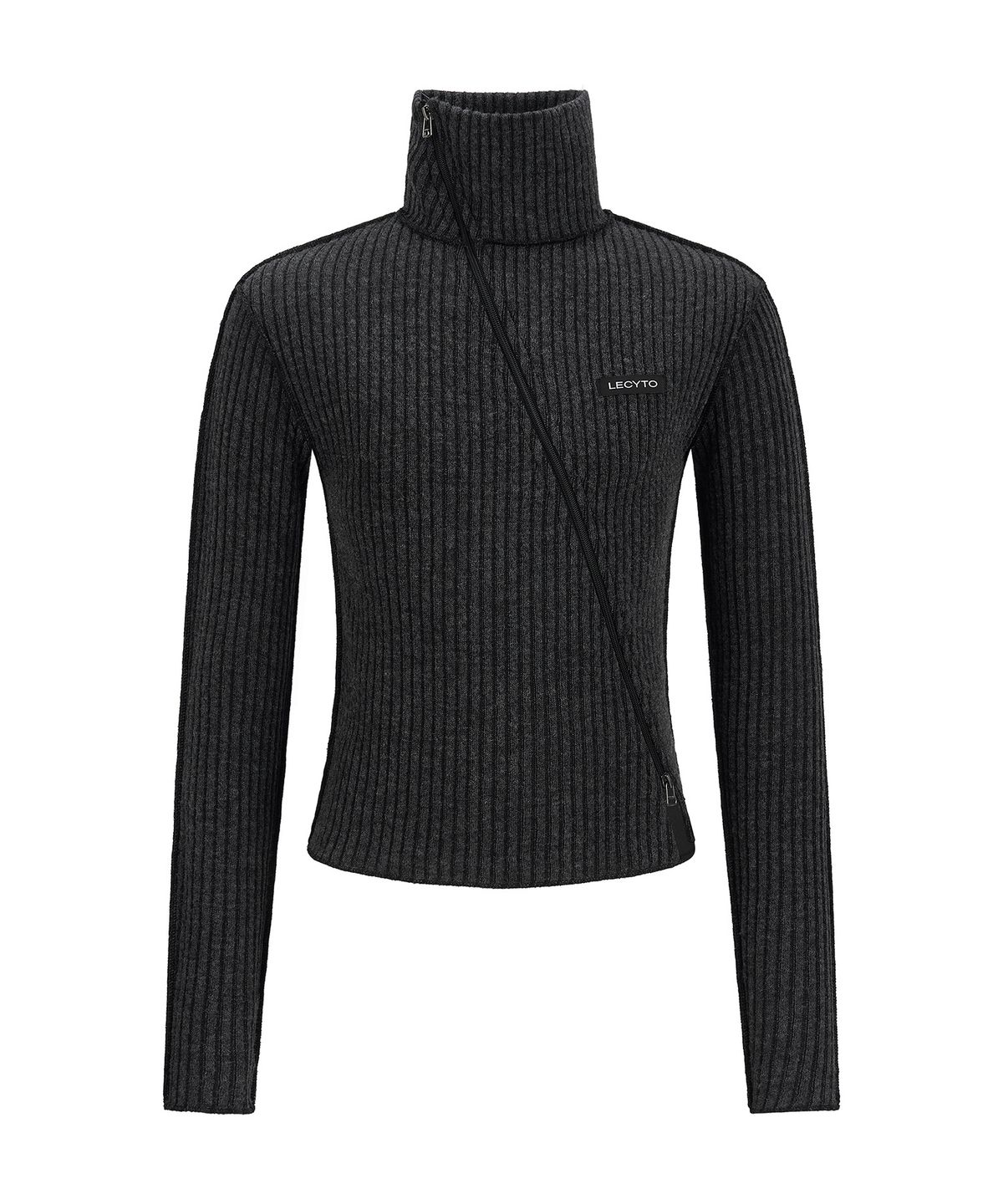 레씨토(LECYTO) Diagonal Rib Knit Zip-Up_[Charcoal]