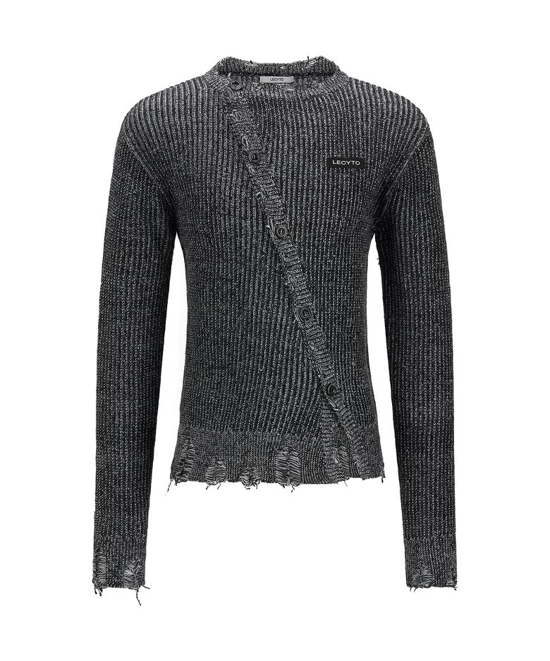 Oblique Line Knit Cardigan_[Charcoal]