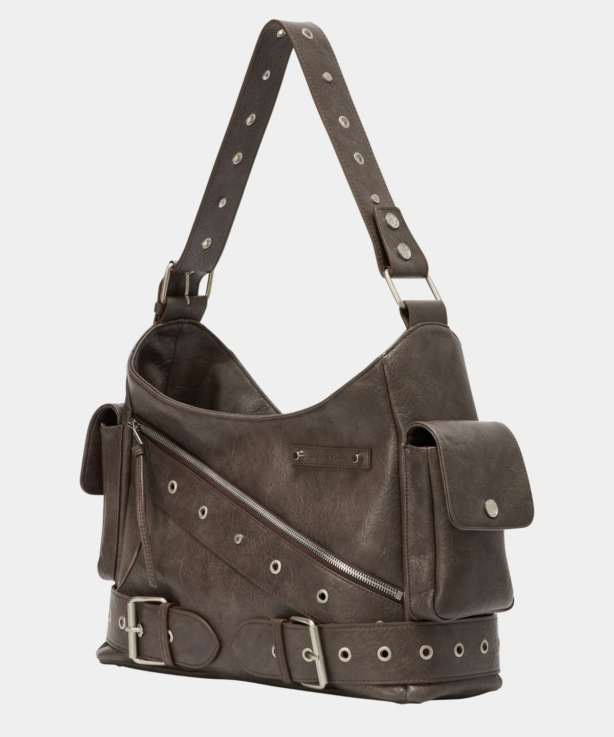에트오소메(ETRE AU SOMMET) Strap Belt Eyelet Cross Big Bag (Brown)