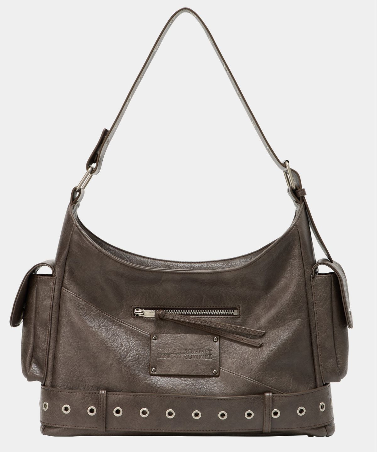 에트오소메(ETRE AU SOMMET) Strap Belt Eyelet Cross Big Bag (Brown)