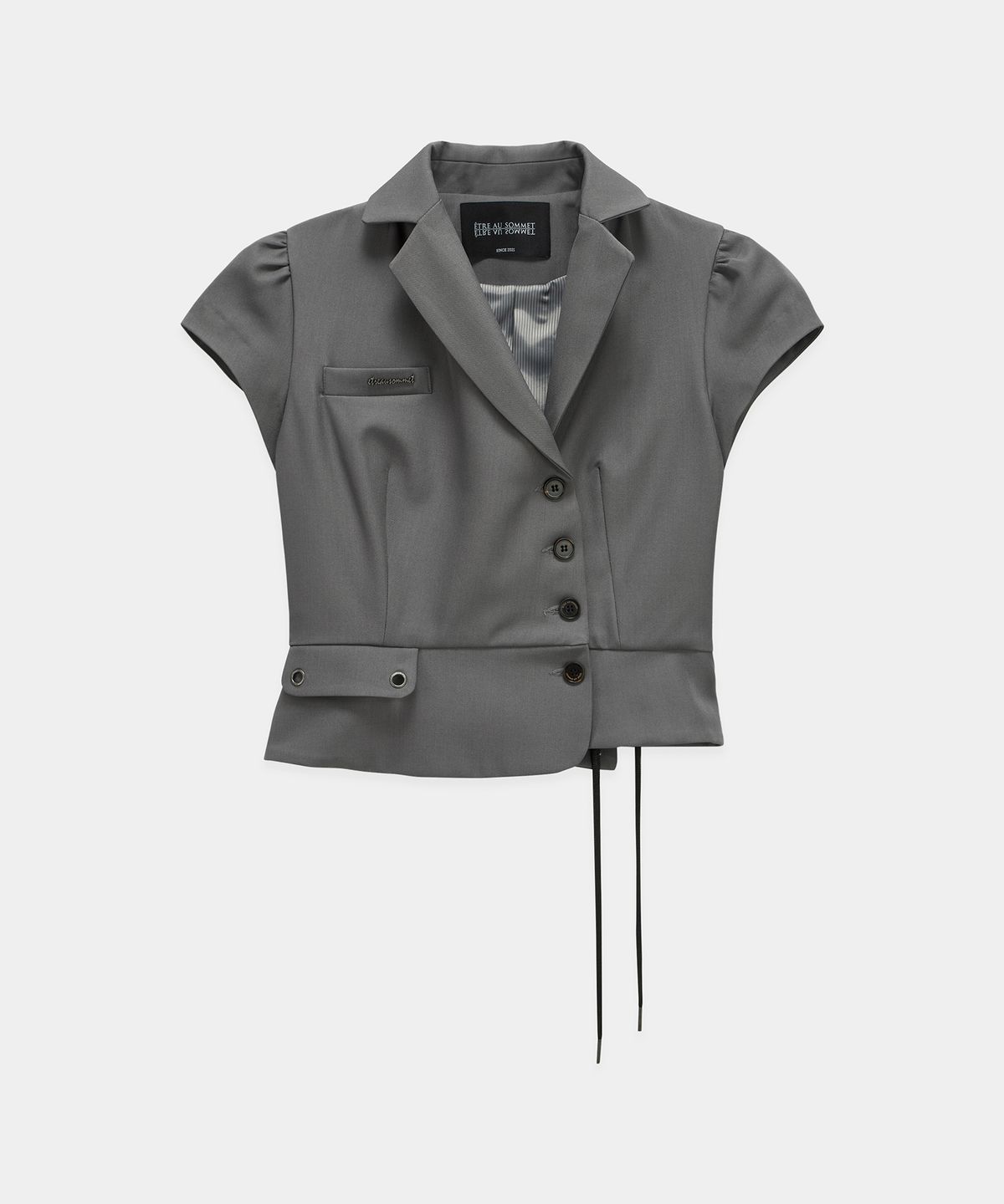 에트오소메(ETRE AU SOMMET) Cropped Short Sleeve Tailored Jacket (Dark Gray)