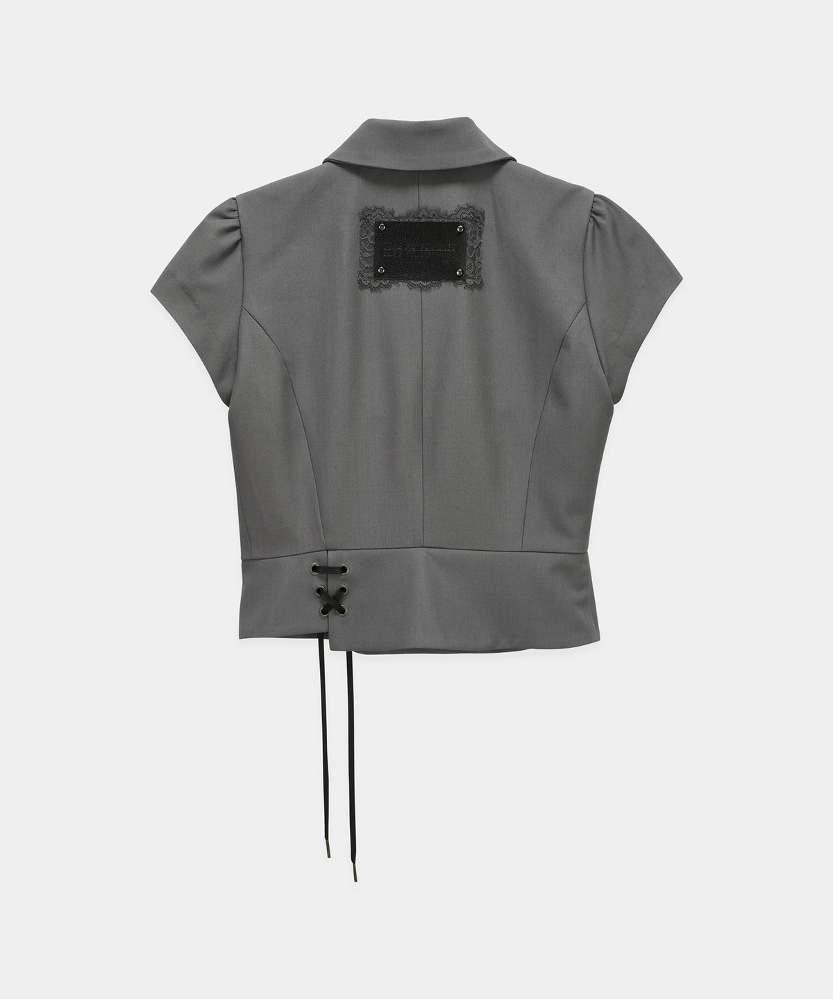 에트오소메(ETRE AU SOMMET) Cropped Short Sleeve Tailored Jacket (Dark Gray)