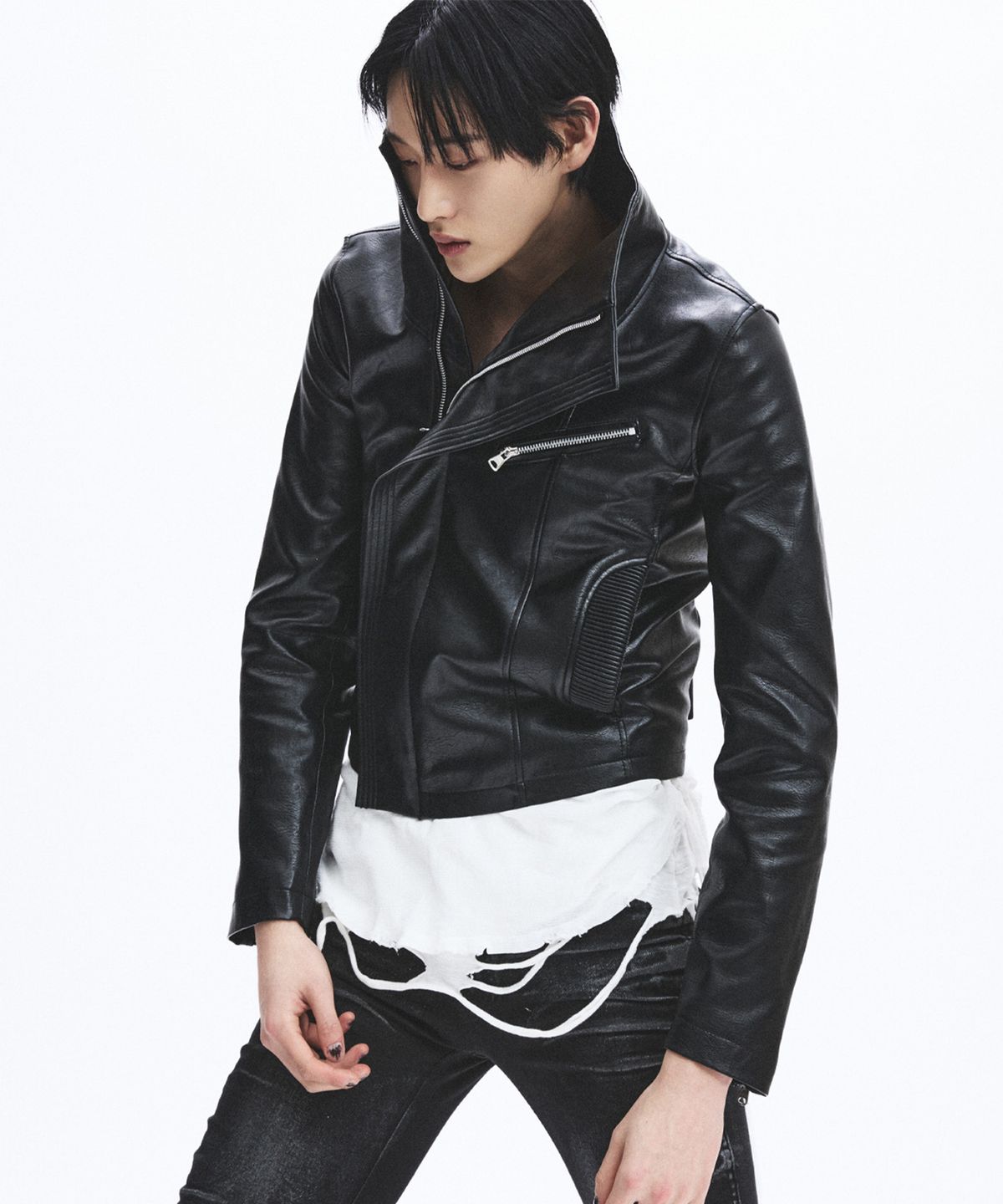 레씨토(LECYTO) Asymetrique Leather Jacket_[Black]