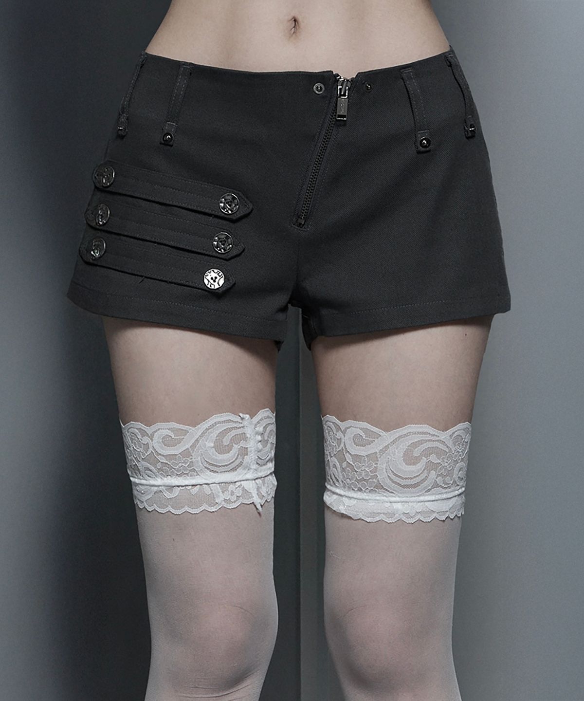 에트오소메(ETRE AU SOMMET) Napoleon Diagonal zipper short pants (Dark gray)