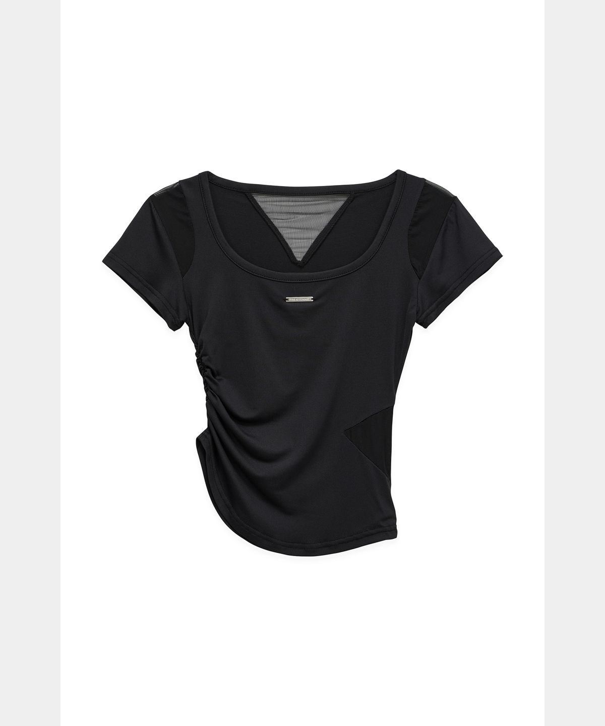 에트오소메(ETRE AU SOMMET) Modern Square Shirring Tee (Black)