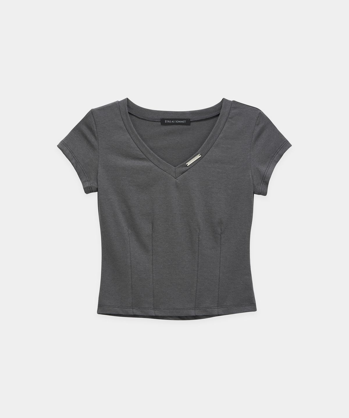 에트오소메(ETRE AU SOMMET) Dart Line V-Neck Slim Top (Dark Gray)