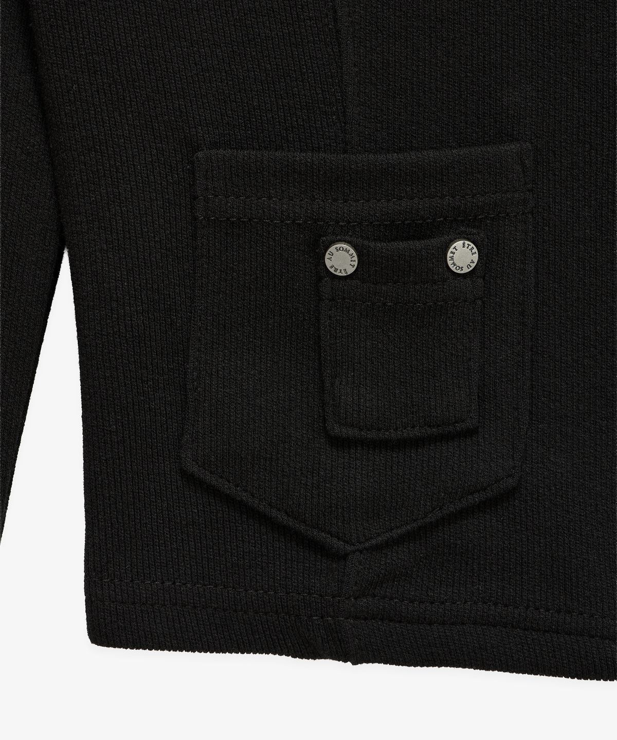 에트오소메(ETRE AU SOMMET) Square Button Point Slim-Fit Long Sleeve Top (Black)