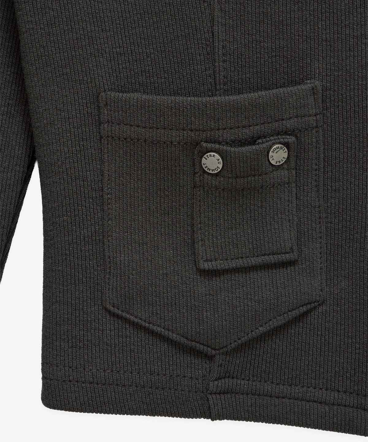 에트오소메(ETRE AU SOMMET) Square Button Point Slim-Fit Long Sleeve Top (Dark gray)