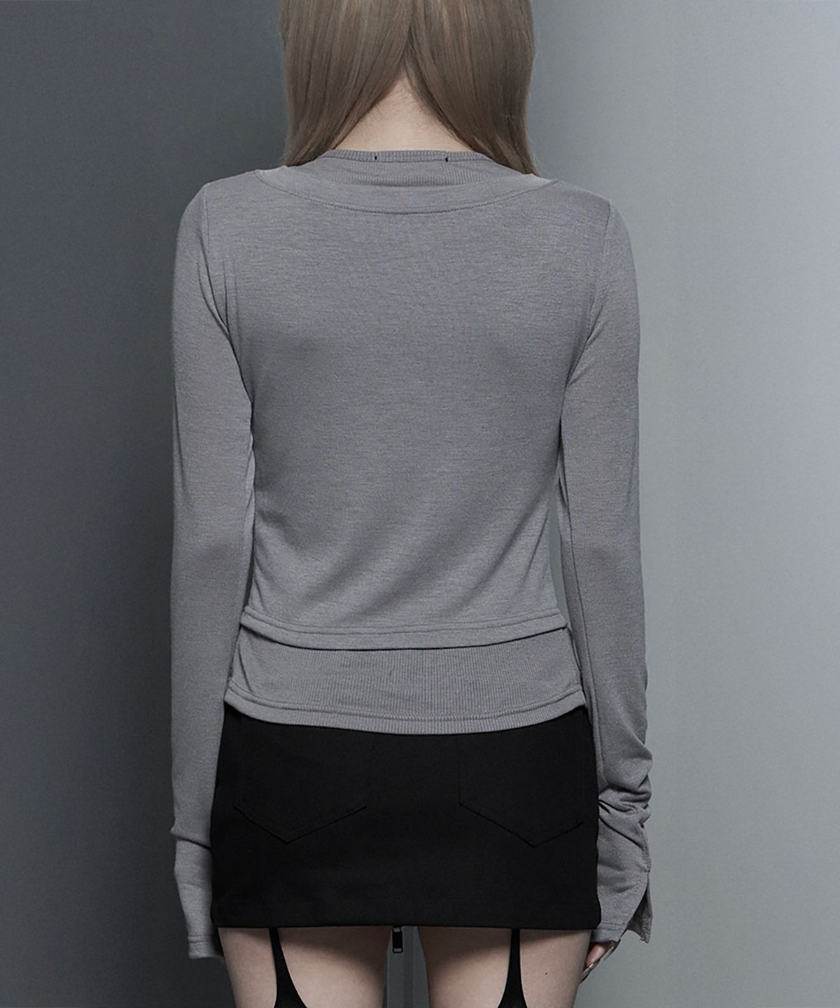 에트오소메(ETRE AU SOMMET) U-Neck Double Button layered Cardigan (Gray)