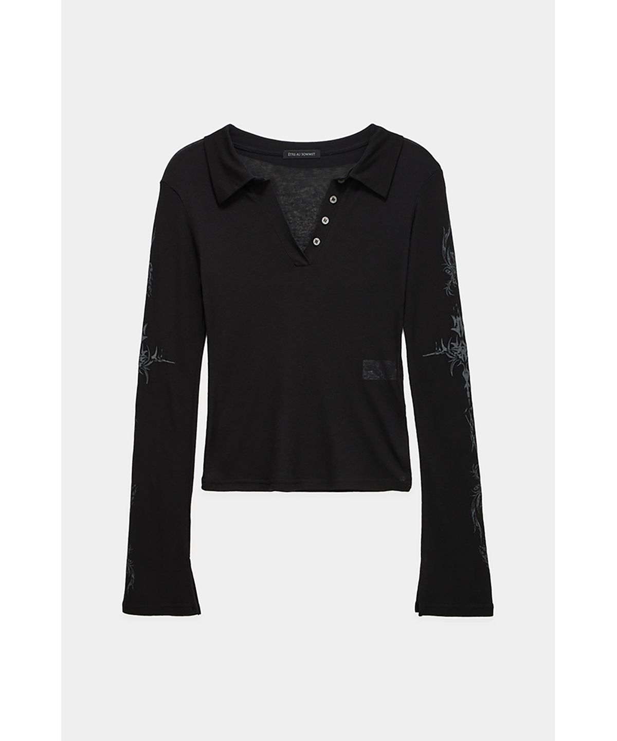 에트오소메(ETRE AU SOMMET) Rib Collar tattoo Long Sleeve Top (Black)