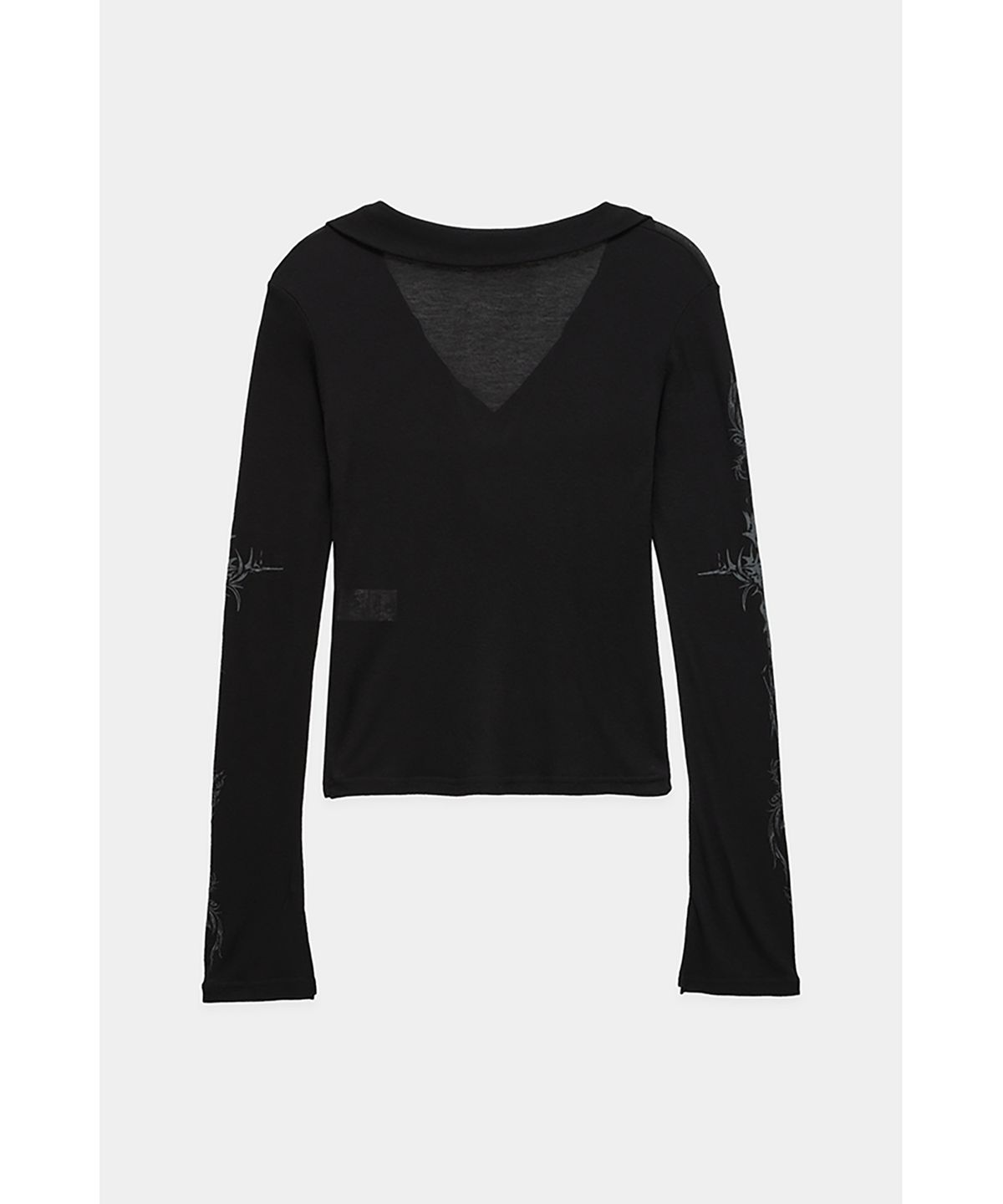 에트오소메(ETRE AU SOMMET) Rib Collar tattoo Long Sleeve Top (Black)