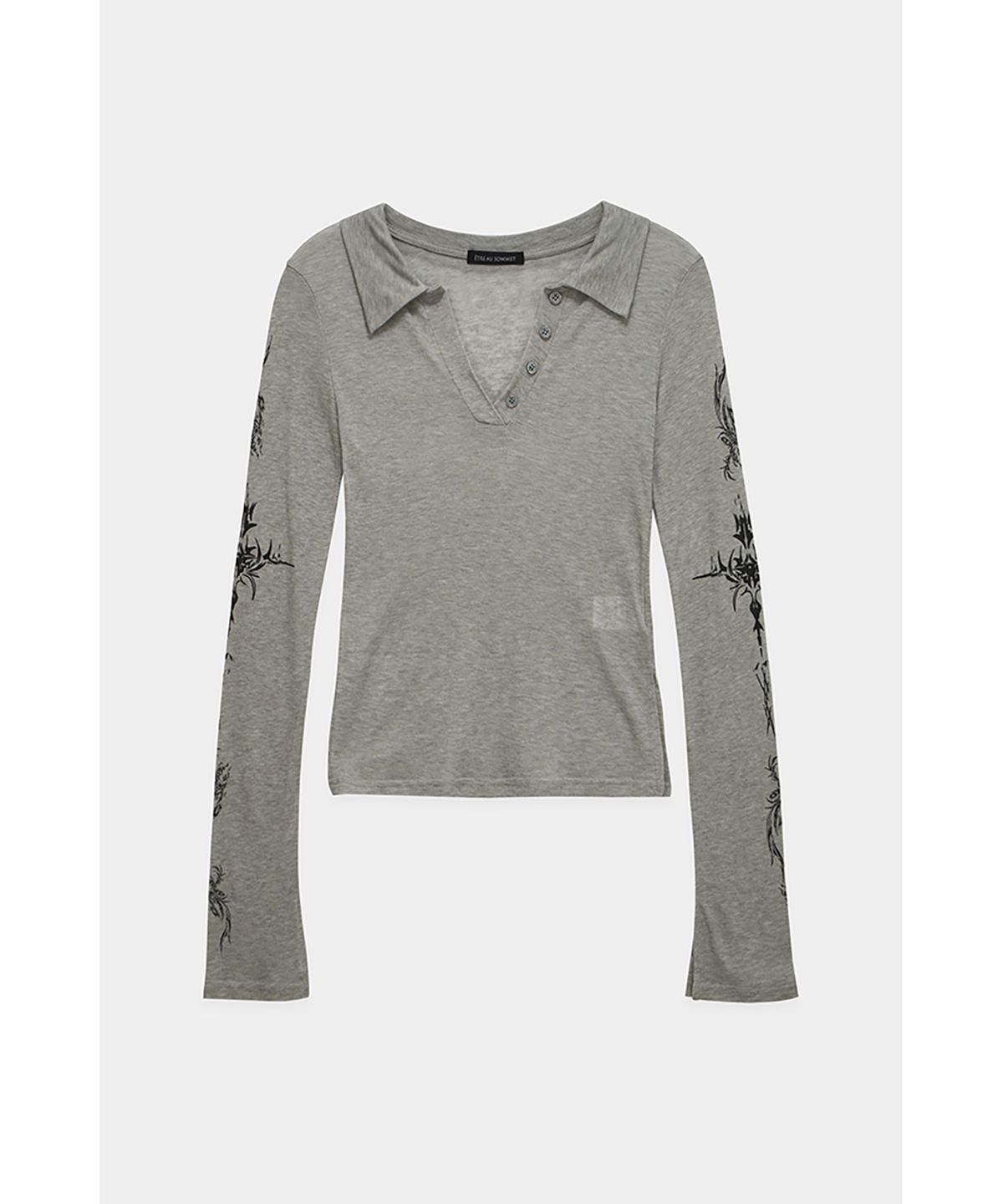 에트오소메(ETRE AU SOMMET) Rib Collar tattoo Long Sleeve Top (Light Gray)