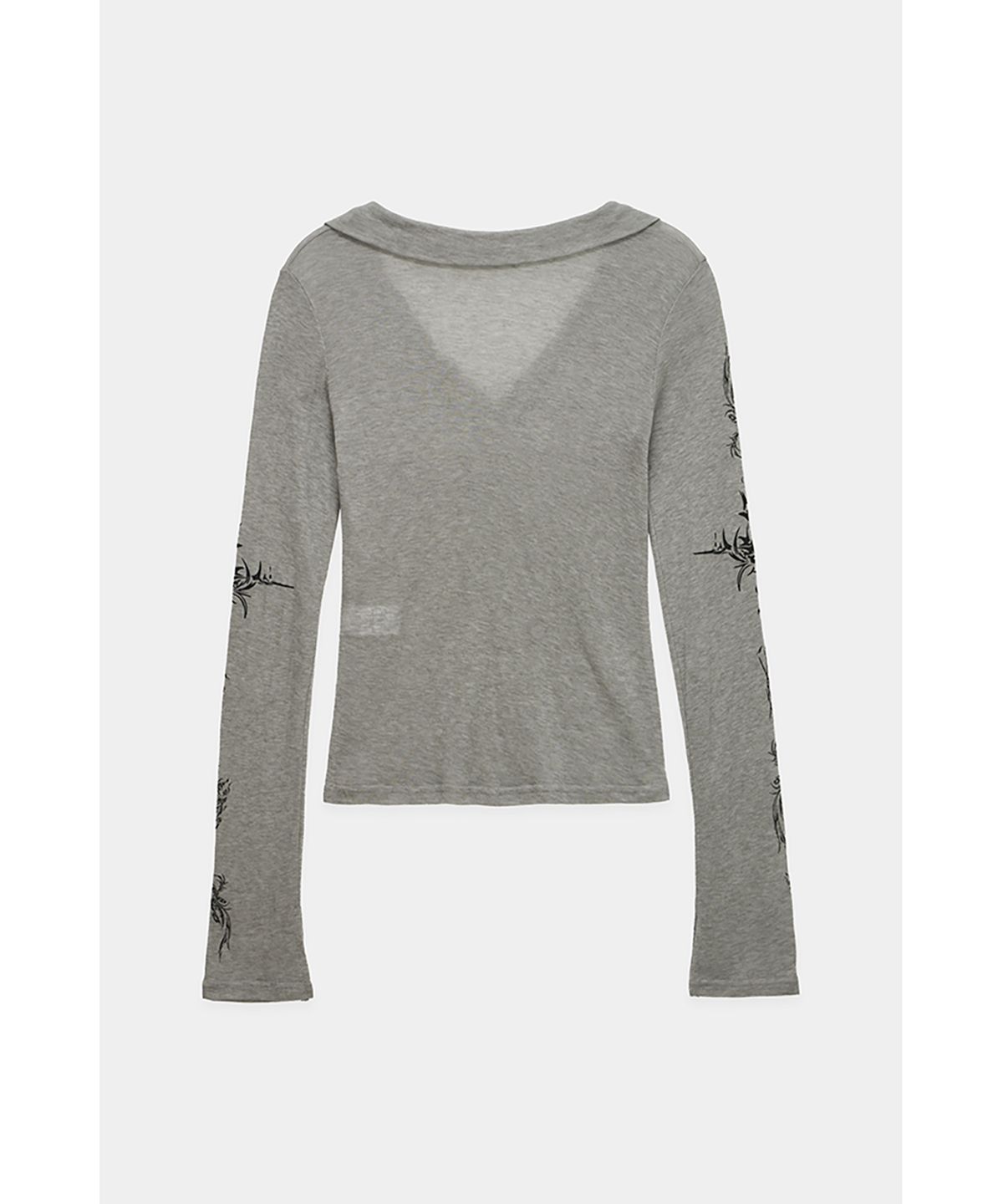 에트오소메(ETRE AU SOMMET) Rib Collar tattoo Long Sleeve Top (Light Gray)