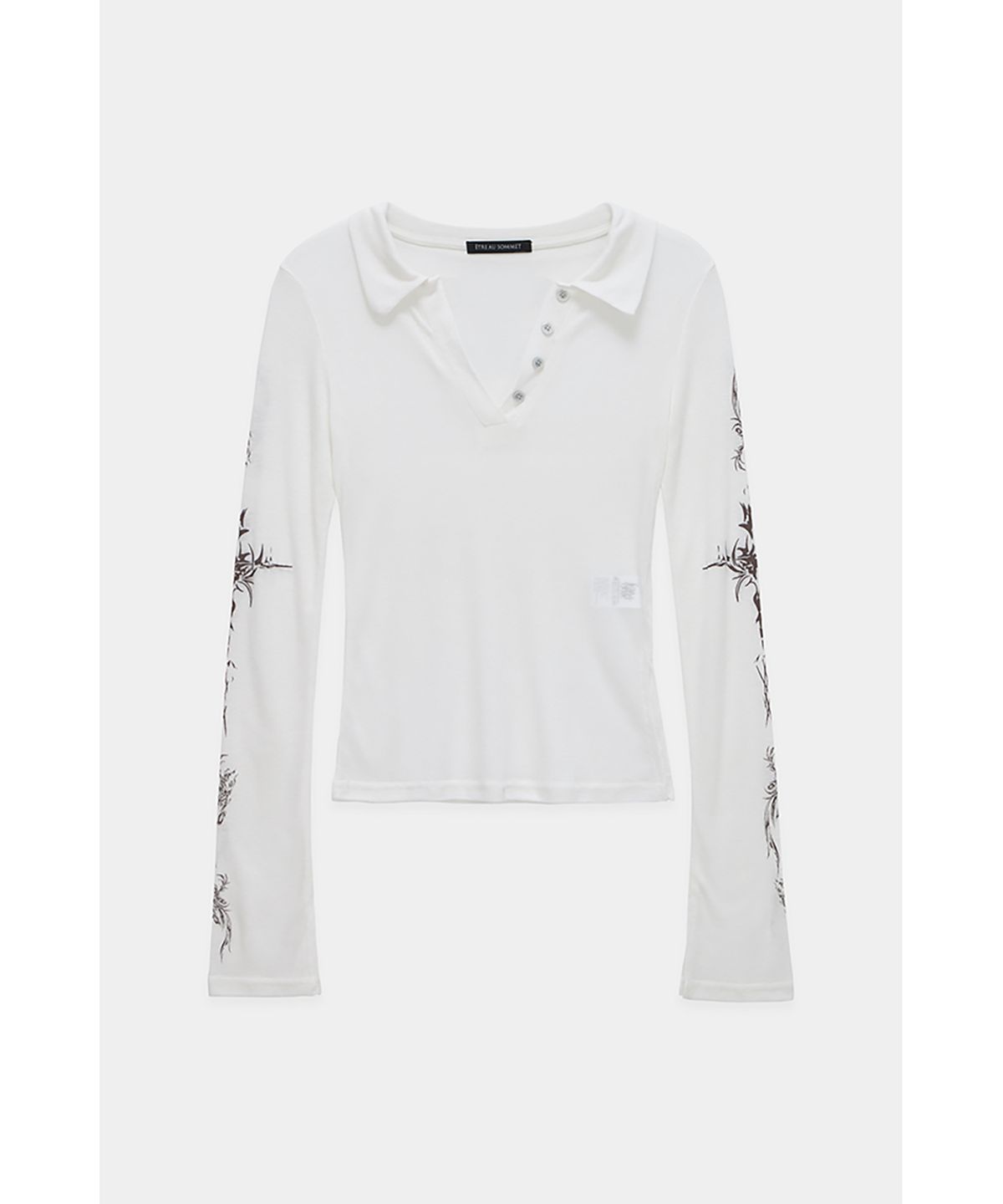 에트오소메(ETRE AU SOMMET) Rib Collar tattoo Long Sleeve Top (White)