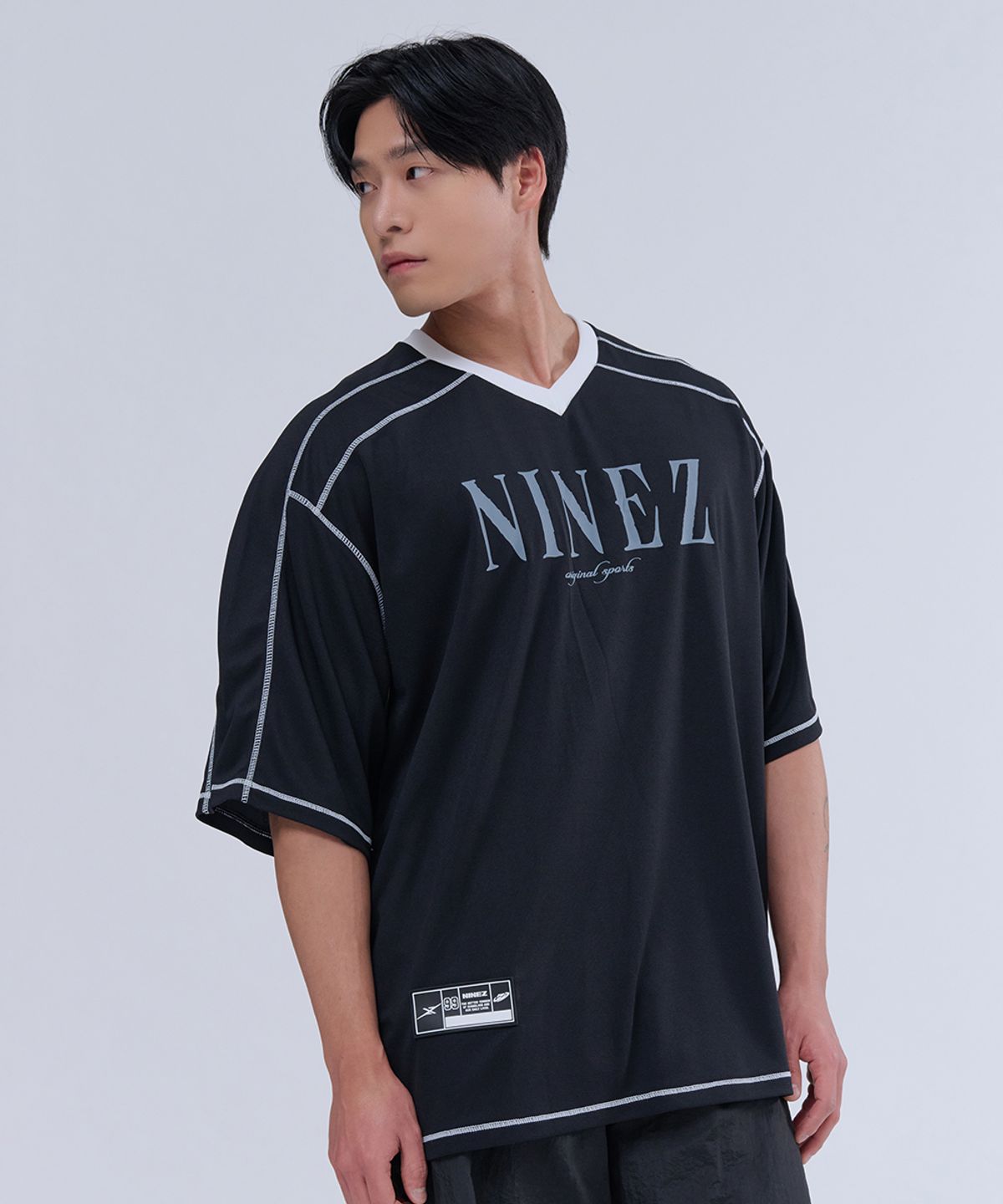 나인제트(NINEZ) 와플메쉬 럭비 오버핏 티셔츠 (2color)