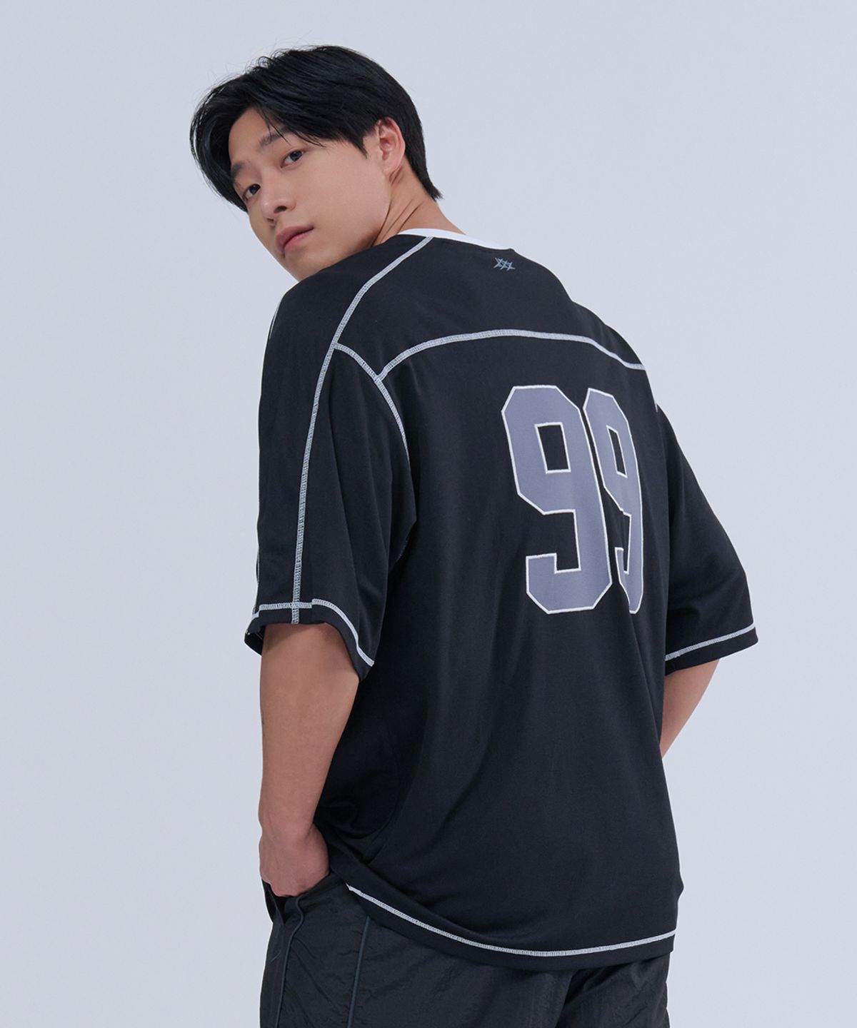 나인제트(NINEZ) 와플메쉬 럭비 오버핏 티셔츠 (2color)