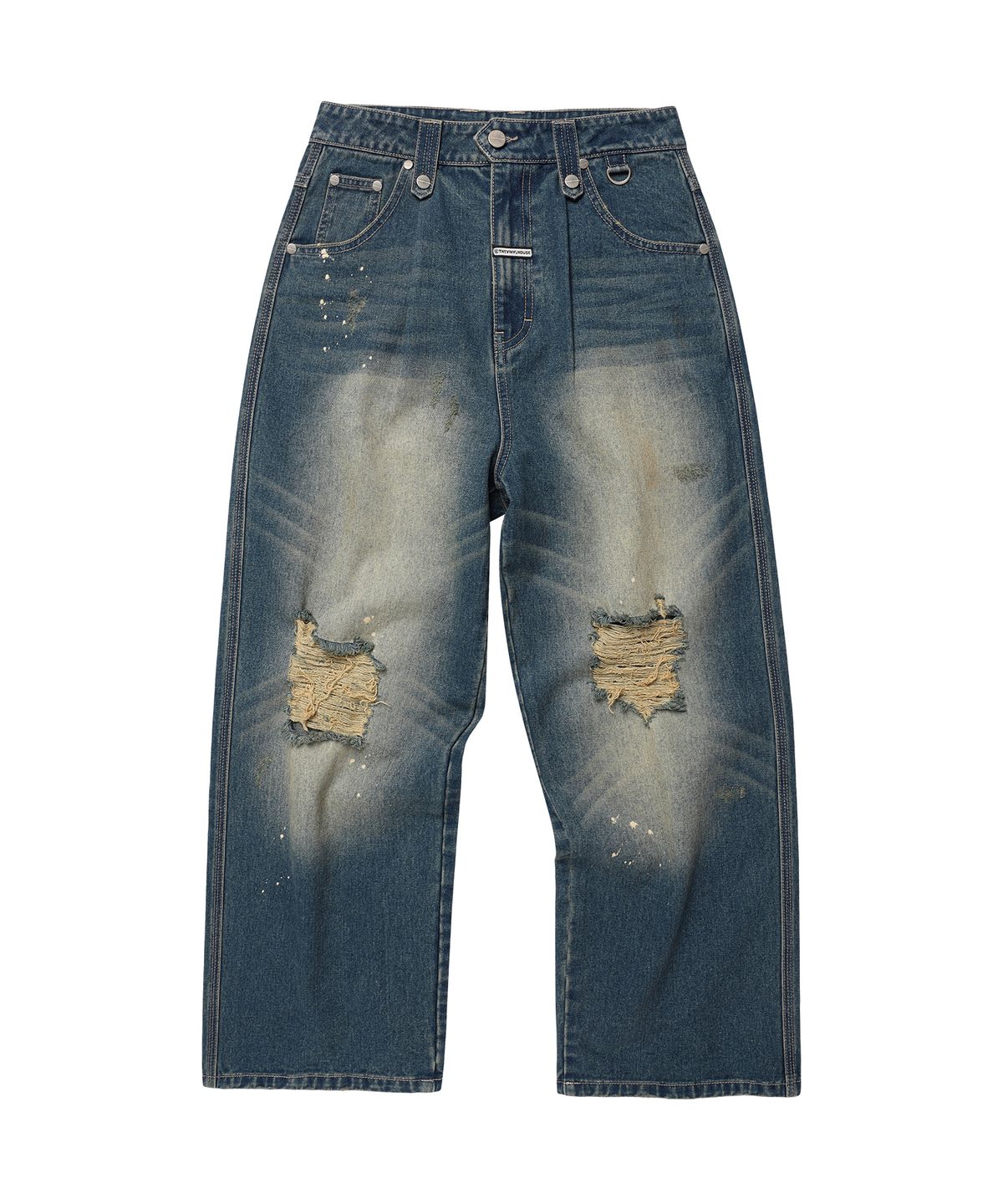 더바이닐하우스(THEVINYLHOUSE) GRUNGE PAINTED DENIM PANTS BLUE